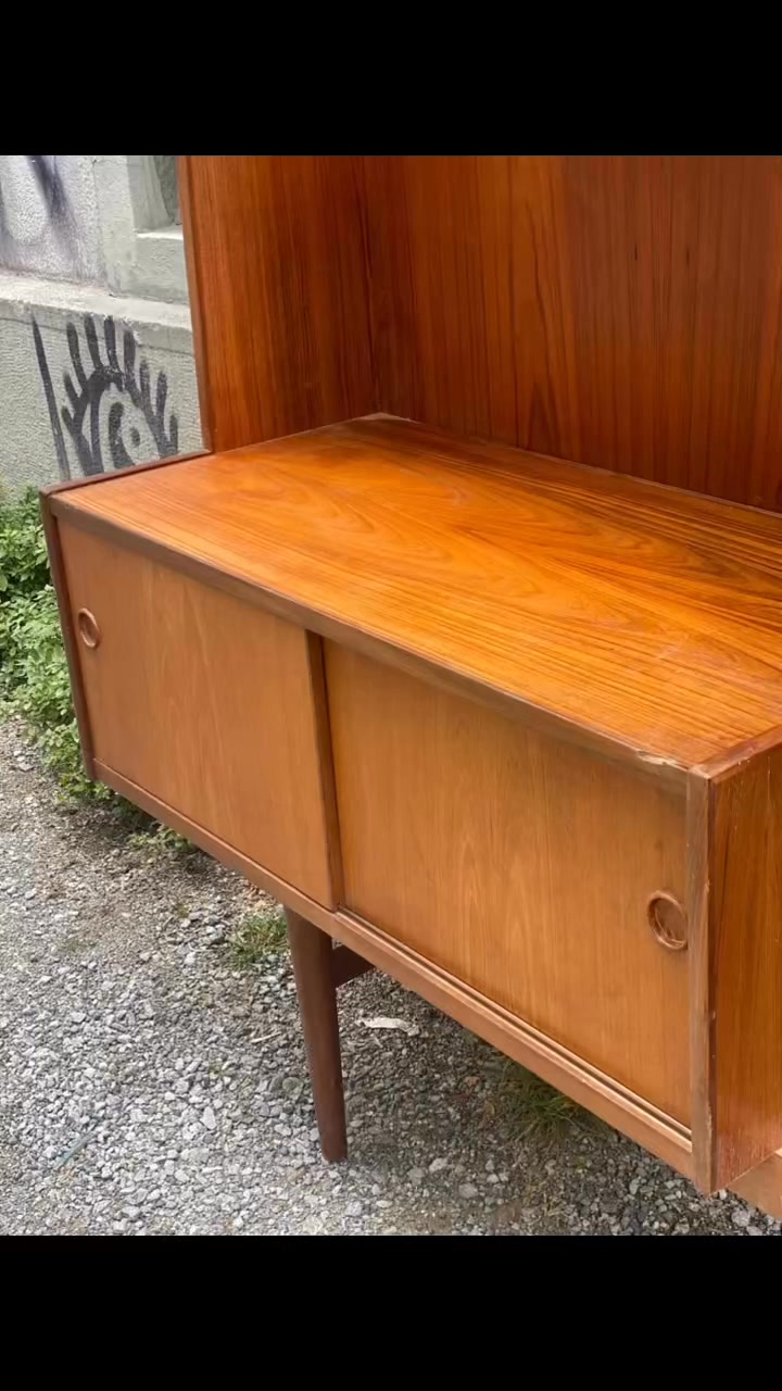 Coming up soon - 3 matching #midcentury #vintage #danish #teak #highboard or #bookcase - each has 2 shelves, the other 2 have drawers, this one with sliding doors is my favorite.
