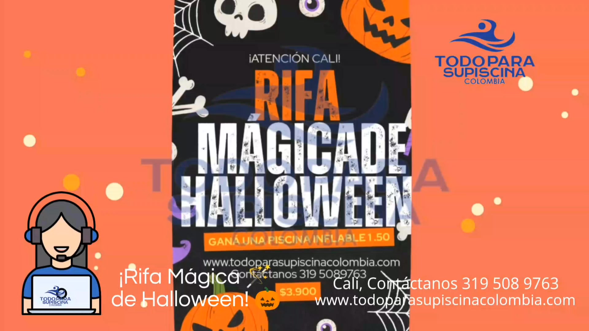 🎃✨ RIFA MÁGICA DE HALLOWEEN ✨🎃
¡Celebra esta temporada con alegría y gana una espectacular Piscina Inflable de 1.50 m! 💦👨👩👧👦
📍 Participa desde Cali o cualquier parte del Valle del Cauca y disfruta de una rifa divertida, segura y 100 % transparente.
🟧 Las casillas en color naranja ya están vendidas.
⬜ Las casillas en color blanco son las disponibles.
🎟️ Valor del boleto: $3.900
Solo 100 números (del 00 al 99) disponibles, ¡tienes grandes posibilidades de ganar! 🍀
💫 Sorteo con total transparencia:
El número ganador se determinará con las dos (2) últimas cifras del premio mayor de la Lotería del Valle, correspondiente al jueves 31 de octubre de 2025.
🔹 Este sistema asegura confianza total, ya que el resultado es oficial y público, consultable en los medios y redes verificadas de la Lotería del Valle.
📦 El premio se entrega preferiblemente en la ciudad de Cali.
🏊♀️ Si el ganador se encuentra en otra ciudad, podrá coordinar el envío directamente con el organizador.
📲 WhatsApp: 319 508 9763
💙 Organiza: Todo Para Su Piscina Colombia
🌐 www.todoparasupiscinacolombia.com
🎃 ¡No te quedes sin participar! Con solo $3.900 podrías llevarte esta piscina inflable para disfrutar en familia o con amigos. 🧡💦
