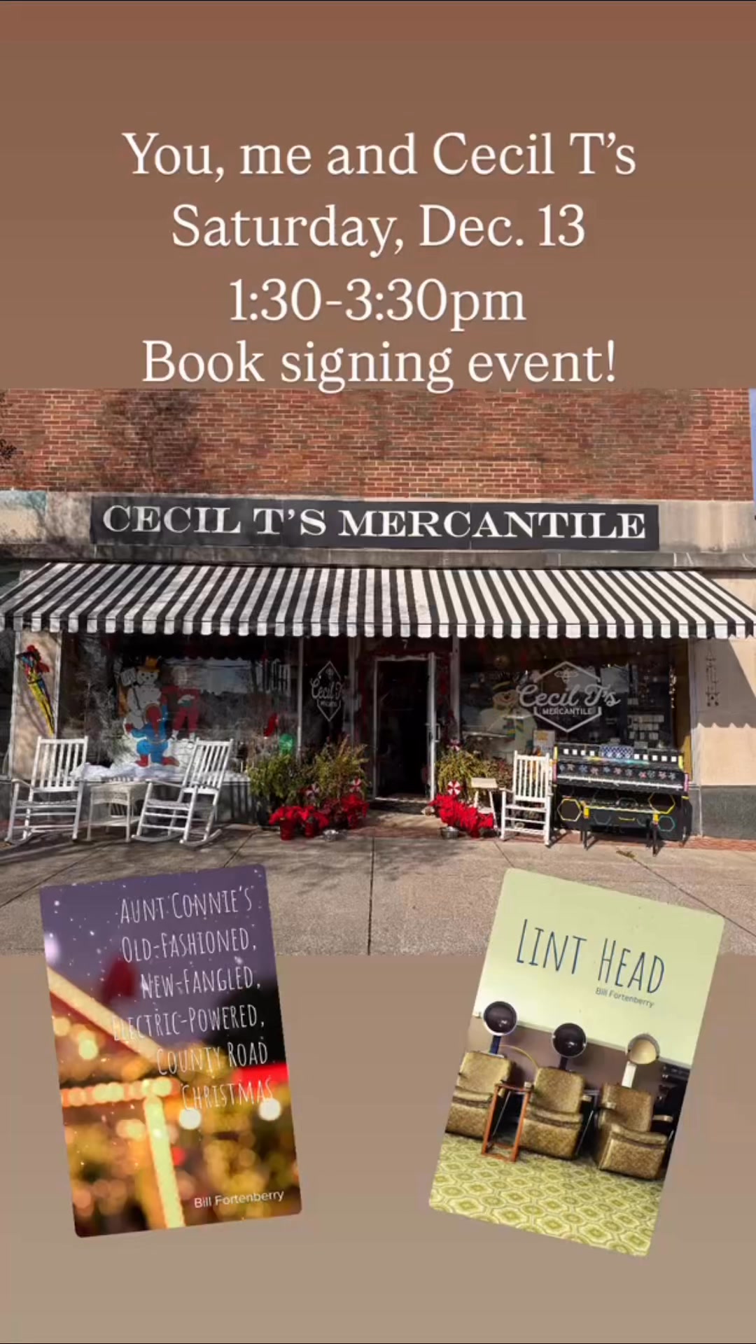 Book Signing! Come get your copy of “Aunt Connie’s Old-Fashioned, New-Fangled, Electric-Powered, County Road Christmas” and check out Lisa’s jewelry and crocheted items! #read #readers #book #novel #author #Christmas #gifts #shoplocal #booksigning