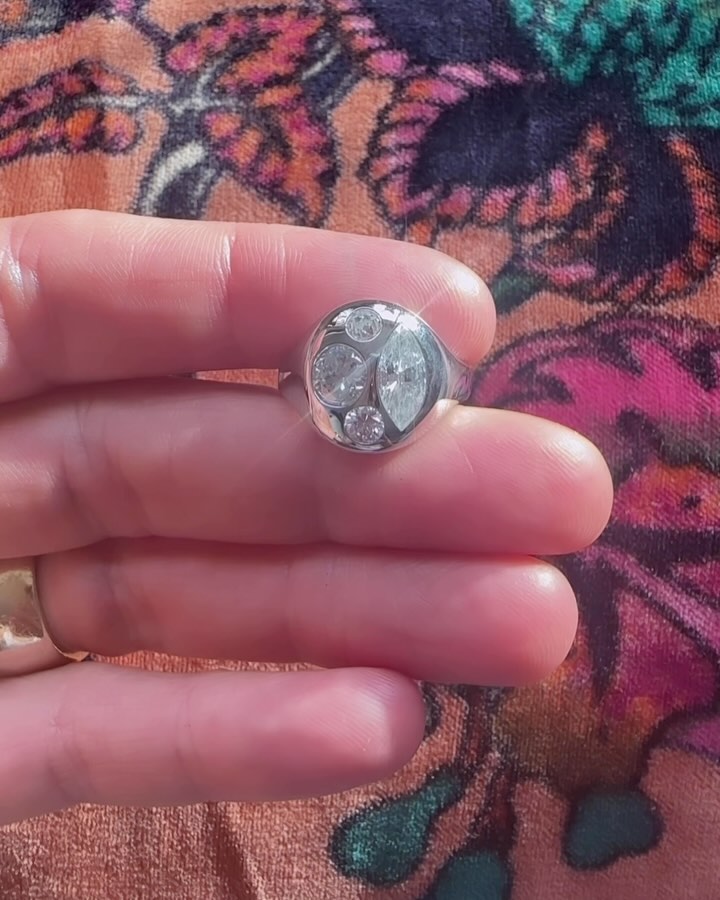 We all lived in a crazy looking building in Red Hook, BK back in the day. ✨🤪 I saw a photo of it on someone’s blog once with our old grand wagoneer with the hole in the floorboard in front that said “what is up with this building? Do clowns live here?” lol
It was a great time of adventure 🤪 and we were lucky to share this wild building with these two beautiful humans where the basement still had a dirt floor from when it was the neighborhood cock fighting 🐓 spot 😂.
Even then you could see how in love they were. ❤️ So all these years later where we all live in different places, with them in LA I was so psyched to get to make their wedding rings. They had decided to get married and on a trip here we plotted what would be their style. Using family diamonds from several rings we dreamed up a piece that would look as good now as it will in the future. 4 diamonds set lowwww and sunk into platinum. This style is to be worn with a family wedding band we resized and gave a good polish. For his, a simple low key luxe 14k wedding band- slightly textured like it already had lived a long beautiful life on the outside and perfectly smooth on the edges and inside. Cant wait for them to put them on and have them ride along for so many more years to come ❤️ @jsimms3000 @maximovroom #customjewelry#heirloomjewelry#sculpturaljewelry#customengagementring#love#goldsmith#madeinnyc#katherinelincoln#studiolife#customisbest#nyc#brooklynbridge