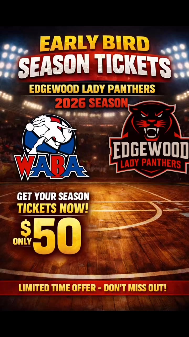 🏀 EARLY BIRD SEASON TICKETS ARE HERE! 🏀
The Edgewood Lady Panthers are gearing up for an exciting 2026 season—and you don’t want to miss a moment!
🔥 Lock in your seat NOW for just $50
🔥 Access to all the action, energy, and competition
🔥 Be part of something special as we rise this season
🎟️ Don’t wait—this is a limited-time Early Bird offer!
👉 Grab your tickets today:
Let’s pack the gym and show what Panther Nation is all about! 🐾❤️🖤
#EdgewoodLadyPanthers #WABA #SeasonTickets #EarlyBirdSpecial #SupportWomensSports #PantherNation #BasketballSeason #GameDayEn