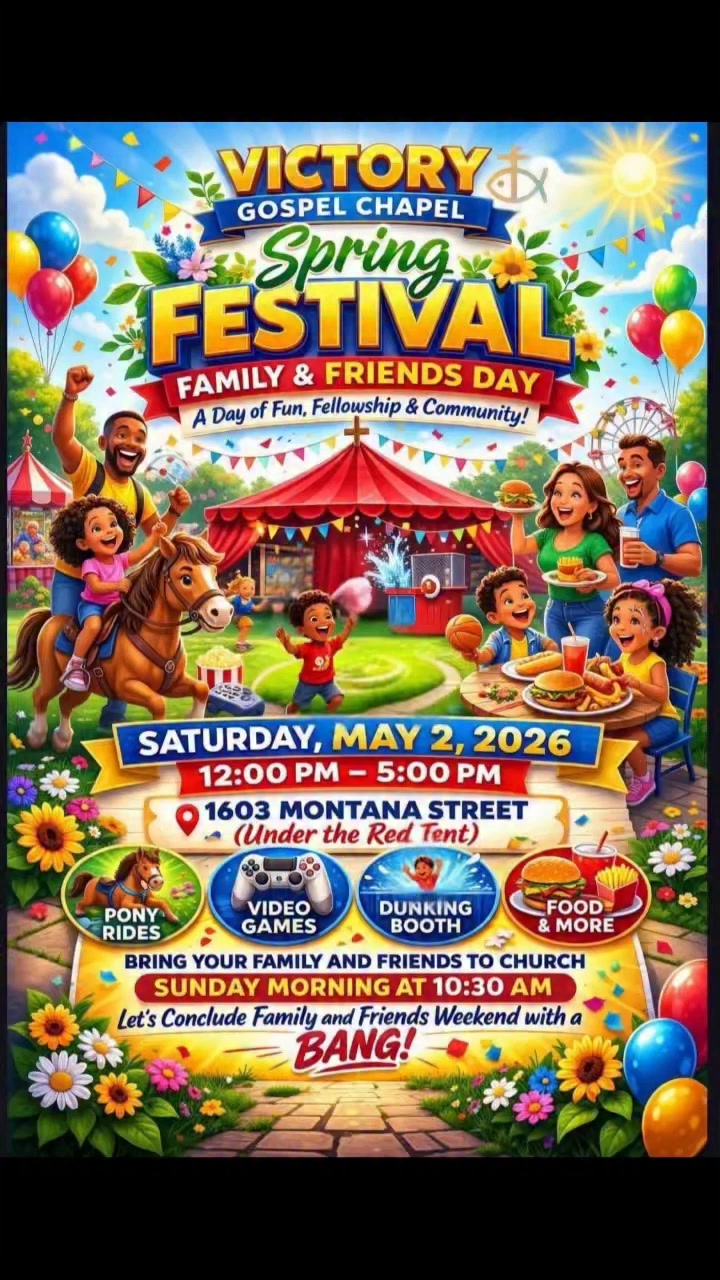 May 2nd tomorrow is our BIG FAMILY & FRIENDS Day ( It will be full of so much FESTIVITY & Fun)
IN BACK of Our Church UNDER OUR RED TENT… begins at 12 noon all the way to 5pm
VGC looking forward to seeing all of us along with our invited guests to join in for food, fun and Fellowship! See you then!!! I’m excited♥️