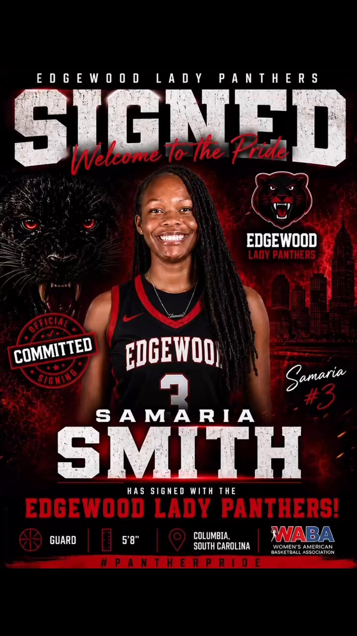 🏀🖤❤️ SIGNED TO THE PRIDE! ❤️🖤🏀
The Edgewood Lady Panthers are excited to officially welcome Samaria Smith (#3) to the family!
A talented guard from Columbia, South Carolina, Samaria brings skill, determination, and a competitive mindset that will strengthen our roster as we prepare for the upcoming WABA season. We are proud to have her join the Panther Pride and look forward to seeing her make an impact on and off the court.
Please join us in congratulating Samaria on this exciting new chapter. Welcome to the Pride!
🐾 Welcome to the Edgewood Lady Panthers, Samaria! 🐾
#PantherPride #EdgewoodLadyPanthers #WelcomeToThePride #OfficialSigning #WABA