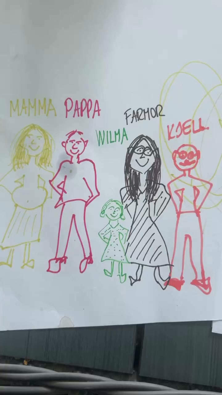 Konst på beställning (rätt likt ändå 😂). Och så fick Wilma välja ett par små gurkor i växthuset att ta med hem. 😁💚