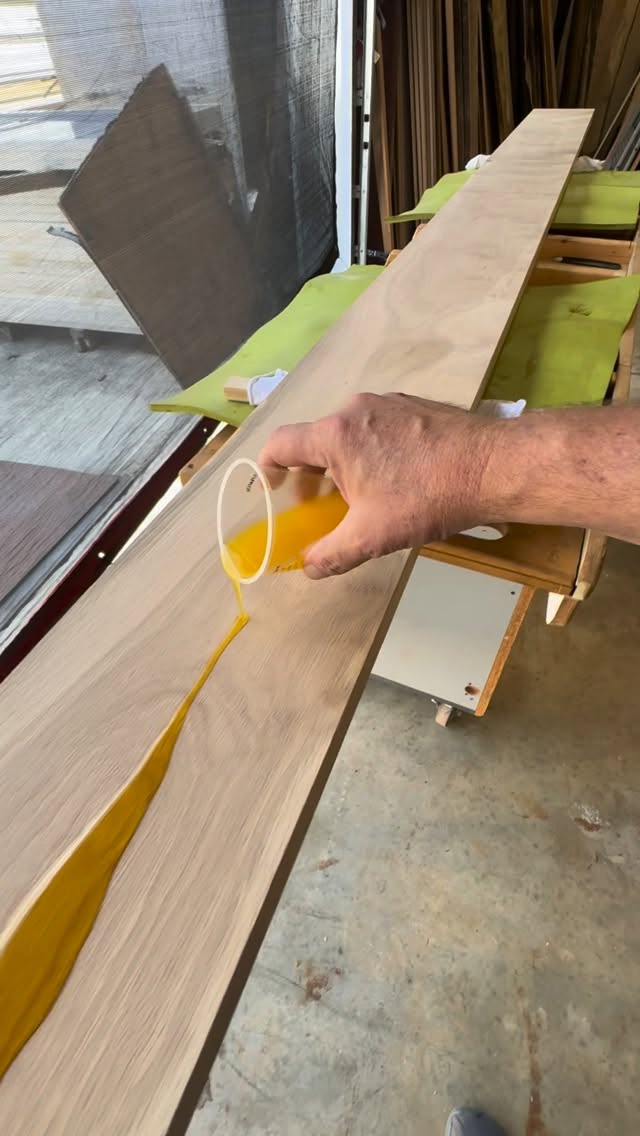 Finishing some gorgeous figured White Oak with @rubiomonocoatusa. Come on by and help us pick out that special piece of wood for you.