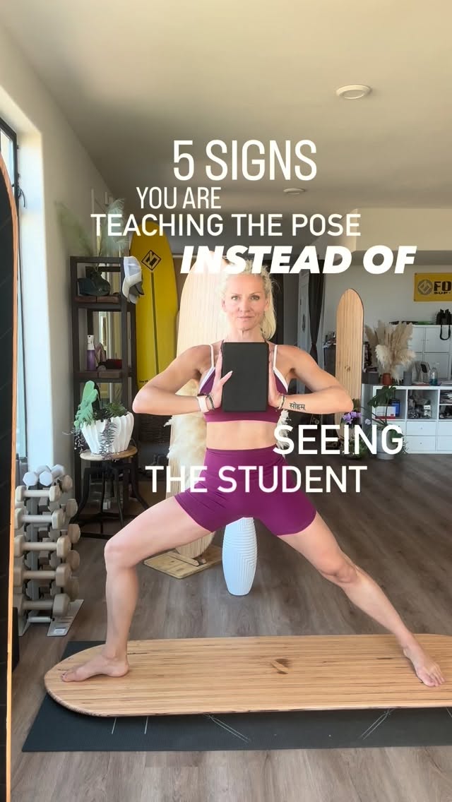 1. YOUR CUES AREN'T LANDING
You keep repeating the verbal cue, but the student still isn’t getting it.
Stop and observe.
Great teaching isn’t about giving more cues.
It’s about recognizing **which cue this person needs.
2. PEOPLE CAN'T KEEP UP WITH THE PACE
They’re still processing one movement while you’re already cueing the next.
If you constantly have to wait, repeat, or bring everyone back together, you may be teaching **your sequence instead of responding to your students.**
3. THEIR BREATH AND MOVEMENT AREN'T CONNECTING
You cue inhale and exhale, but their breath feels forced, rushed, or disconnected from the movement.
Don’t just tell them when to breathe.
WATCH THEIR BREATH!
Their breath is feedback. It can tell you when the movement is too much, too fast, or simply doesn’t feel right in their body.
4. YOUR STUDENTS ARE LOOKING AROUND
They’re watching you. Looking at the person next to them. Checking what everyone else is doing.
That’s information.
They may be confused, unsure of what you’re asking, or searching for a visual reference.
Instead of repeating the same instruction, **change how you’re teaching it.**
5. THEY CAN'T FIND EASE IN TH EPOSE
They’re gripping, forcing, holding their breath, or constantly adjusting—trying to make their body fit the shape.
That’s your cue to step in.
MODIFY - SUPPORT - EXPLORE
Help them find THEIR VERSION OF THE POSE the one where they can breathe, connect, and find ease.
Which of these feels like your biggest struggle as a teacher right now? 👇
Tell me in the comments — I want to know what you’re struggling with most so I can create more tools to help you.
#YogaTeachers #YogaTeacherTraining #IntelligentMovement #YogaAlignment #TeachingYoga
