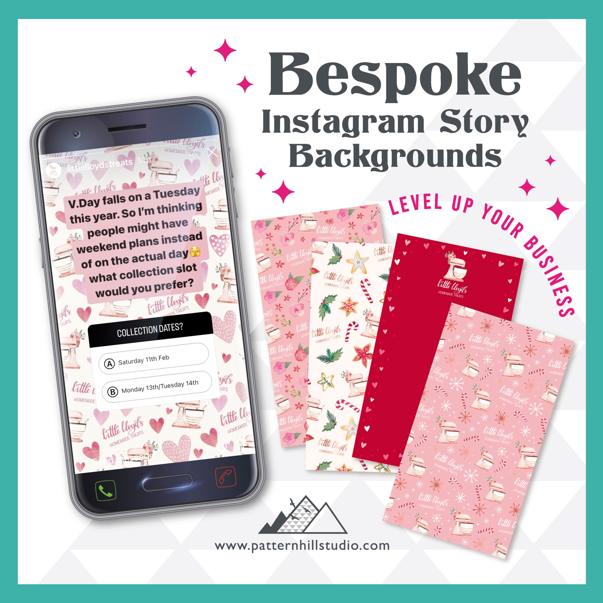 SOCIALS - Here's some cute little Instagram Story backgrounds I created for the lovely @littlelloydstreats recently. As well as designing logos for small businesses, I can also work with existing branding and develop this into themed backgrounds for social media etc. These can be made for different Seasons or to celebrate International Days throughout the year. Creating consistent visual material to support your branding in this way, wherever your business shows up, only helps to strengthen your identity and become a more recognised brand. Investing in your company's visual identity is 100% something you should be doing on a regular basis. #brandingdoesntstopatalogo