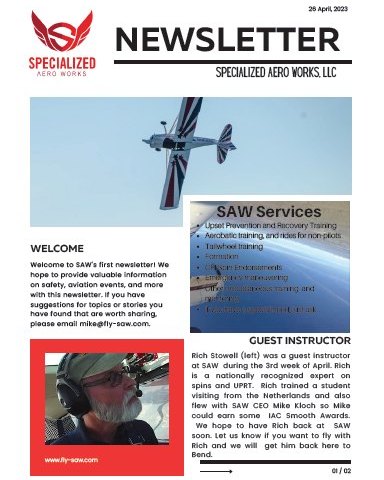 SAW's first Newsletter went out today. See it on the SAW website.
With the newsletter is the announcement of the FAA Safety seminar we are doing on Thursday May 11 at 6pm. Non-towered airport patterns and communications is the subject. We can all work on the fundamentals so we can be safer at busy airports. come see Mike's discussion on the subjects in an effort to improve safety and efficiency for all. If attending, please be sure to sign up on the FAA Wings website or (less preferred), email mike@fly-saw.com.
