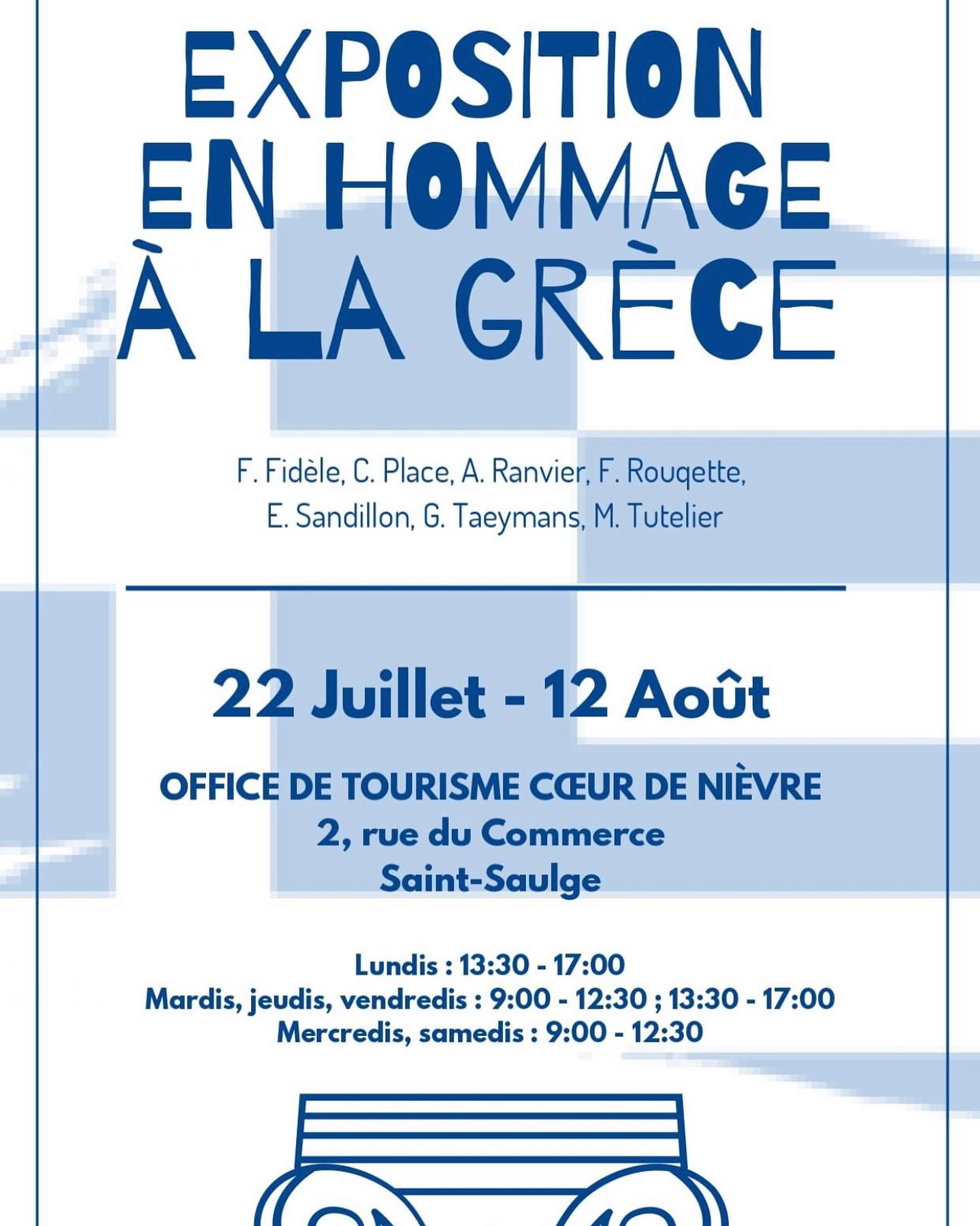 Ne manquez pas l’exposition sur la Grèce ! Du 22 juillet au 12 août: une partie se trouvera à l’Office de Tourisme Cœur de Nièvre et l’autre à la boutique éphémère, juste à côté !