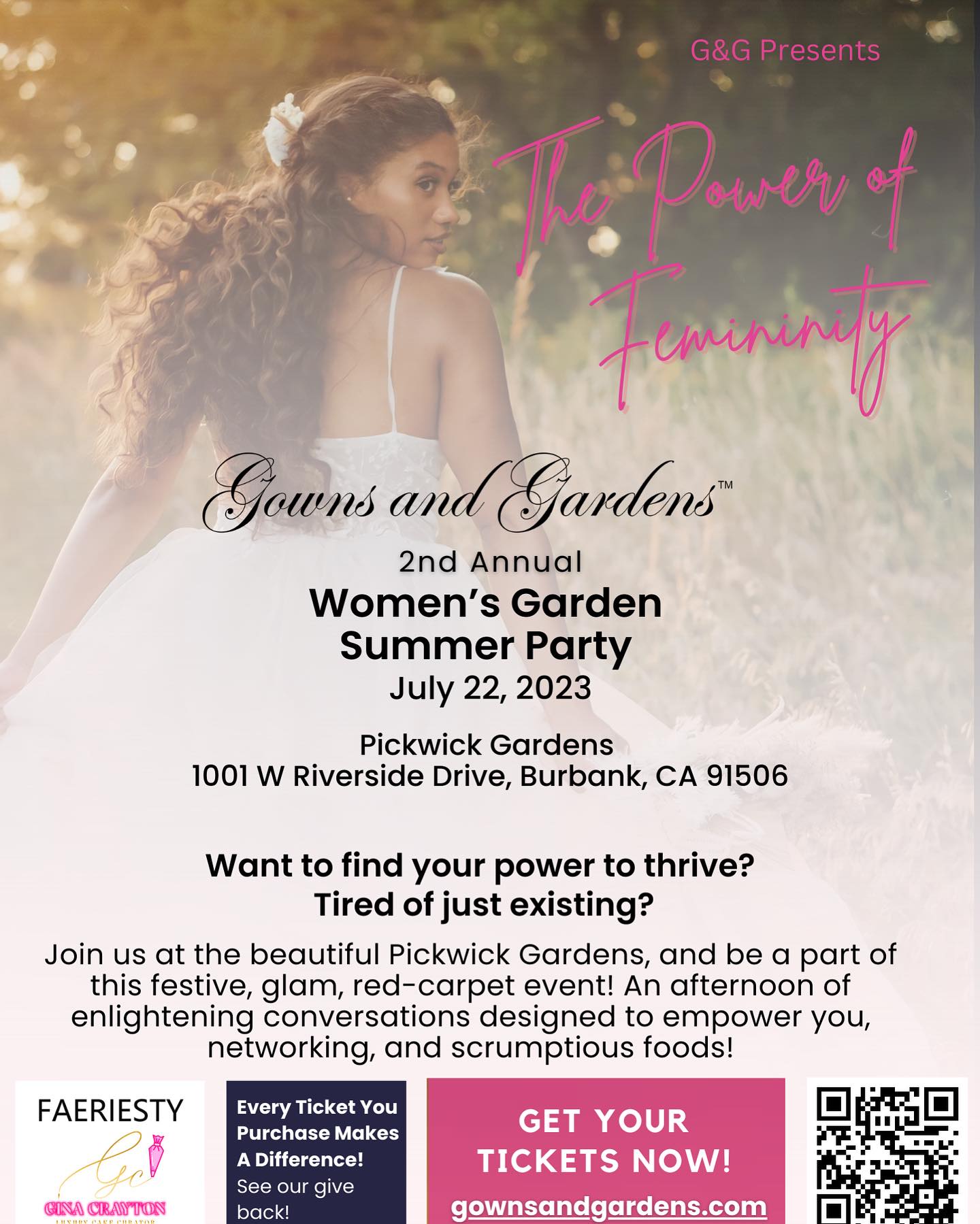 Hello, Imagine Etiquette's Family!
I am super excited to partner with Gowns and Gardens this year as they present their 2nd Annual Garden Summer Party, "The Power of Femininity," on Saturday, July 22, 2023. This phenomenal event is for young ladies of all ages, mothers and daughters, aunts and sisters, and any female you feel will benefit from an extraordinary event and a celebration of women. Please take a look at the attached flyer for details regarding the event. For more information or to purchase tickets, please click the link: https://www.eventbrite.com/.../gowns-and-gardens-presents...
Imagine Etiquette was provided with tickets to give to a few ladies to attend the event for free. However, the tickets are on a first-come, first-serve basis. If interested, please call Bernadette Fernandez at 424.201.5485, ext 1.
Thank you, and I hope to see you there!
#gownsandgardensevents #imagineetiquette