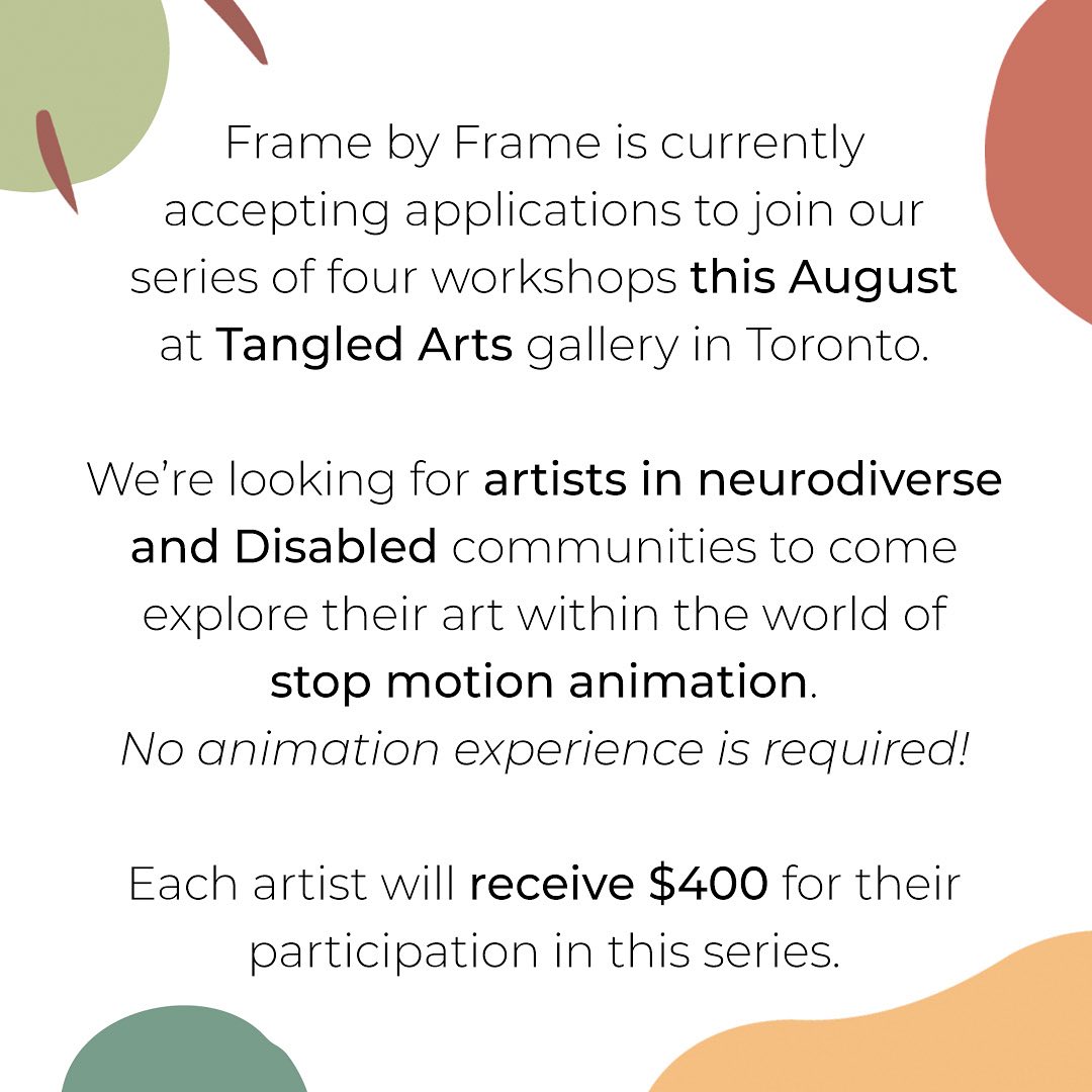 Join us this August on Tuesday evenings at @tangled_arts in Toronto ✨
You’ll collaborate with a professional animator to bring your artistic medium of choice to life in stop motion!
Contact us for more info & apply on our site (link in bio)
#disabilityartstoronto #disabilityarts #torontoart #stopmotion #neurodiversity