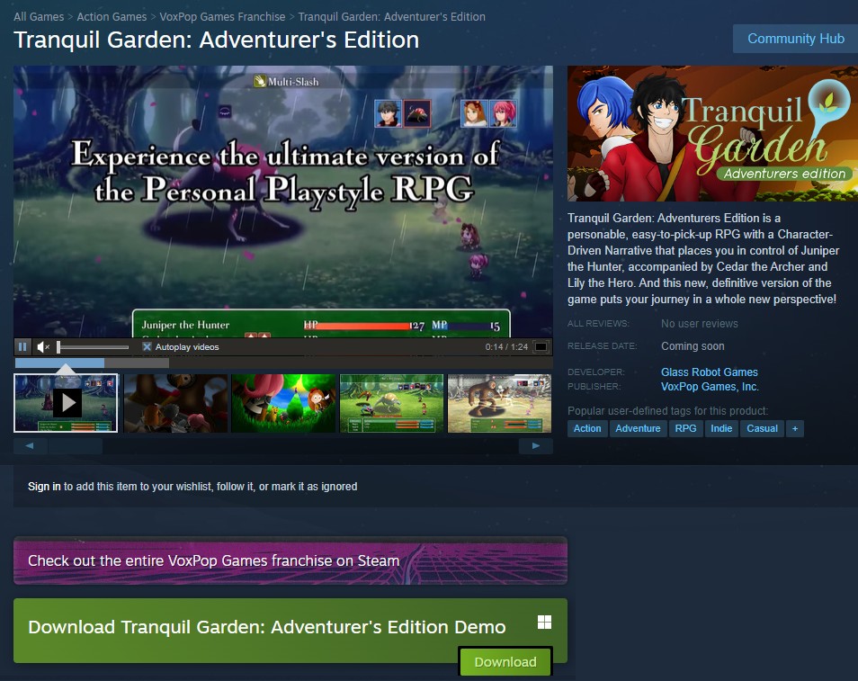 🌸 Explore a colorful world and grow stronger with your personality in the DEMO OUT NOW for our #RPG, Tranquil Garden: Adventurers Edition 🎮
⭐️ Wishlist on Steam today ➡️ LINK IN OUR BIO!
#GameDev #IndieGame #IndieDev #RPGツクール #PixelArt #RPGMaker #IndieGameDev #2D #GameDeveloper #Indie #Demo #Monday #MondayMood #MondayVibes #MondayThoughts #MondayMotivation #RPGMakerMV