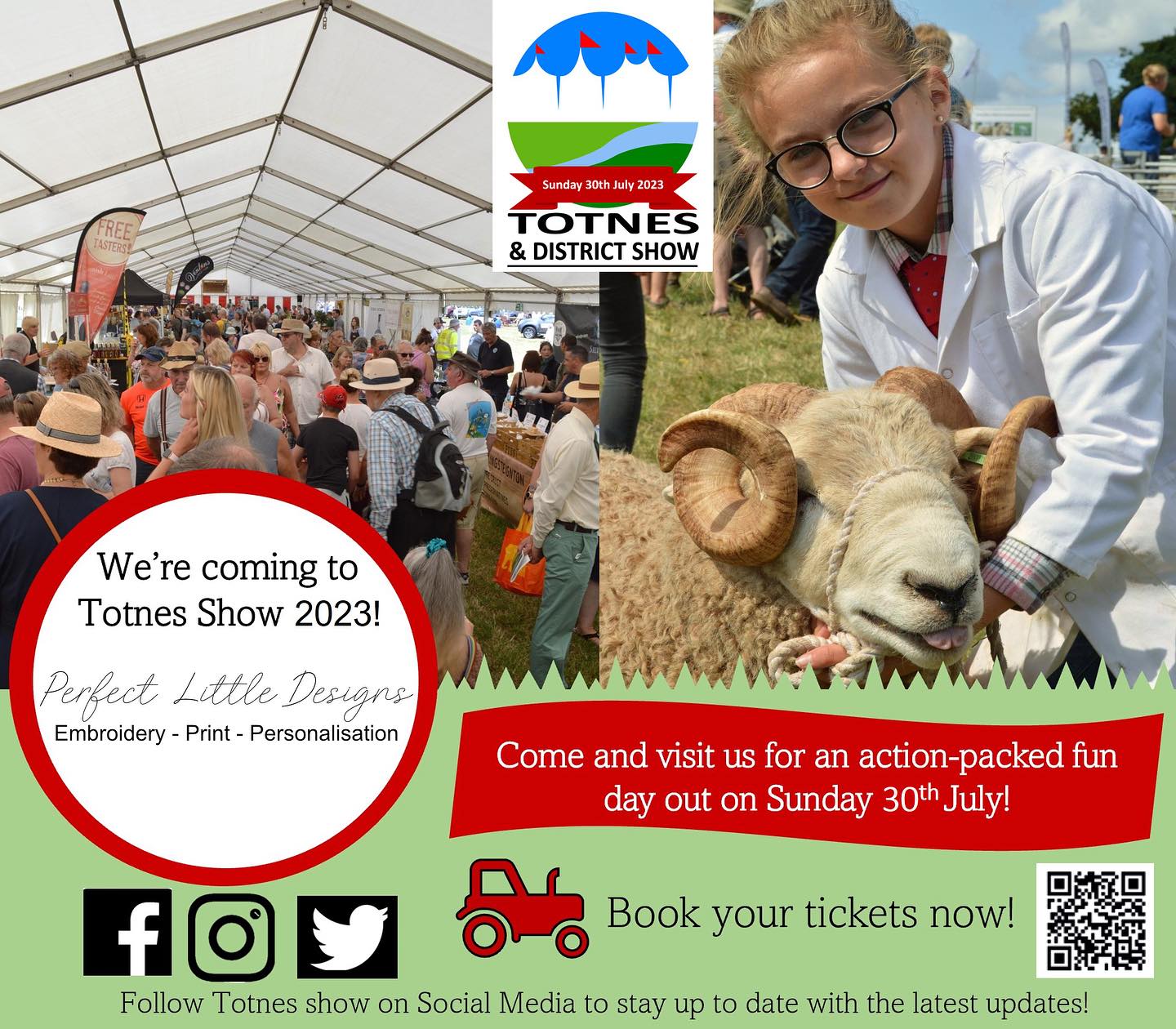 We are delighted to announce Perfect Little Designs will be attending Totnes & District Show on Sunday 30th July! Come and say hello to the team and join us for a fun filled day out. From livestock, horse, and dog competitions to live music, main ring entertainments, food & drink, and independent retailers, there really is something for everyone! Discounted tickets are on sale now for a limited time only, so please purchase tickets using the link below to avoid queues on the day! https://totnesshow.ticketsrv.co.uk/tickets/
To find more about what’s on visit: https://www.totnesshow.com/ We look forward to seeing you there!
#totnesshow2023
#totnes
#devon #visitsouthdevon #perfectlittledesigns