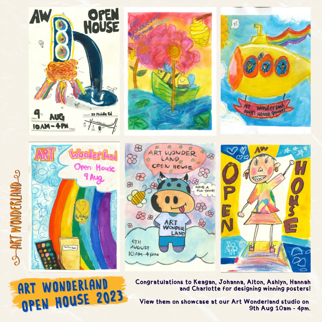 🎉 Congratulations to the Winners of our Art Wonderland Open House Poster Contest! 🎨
Thank you for supporting and encouraging our students with your votes! We are thrilled to announce the winners of our friendly competition, where our talented students showcased their creativity and design skills in crafting stunning posters for our upcoming Open House event. We are incredibly proud and amazed by their designs and hope to encourage them further with more opportunities to showcase their talent.
🏆 Without further ado, let's celebrate our winners:
🌟 Age category: 3 - 5
Alton Chan
Joanna Chin
🌟 Age category: 6 - 8
Charlotte Lily Goh
Ashlyn Ong
🌟 Age category: 9 - 12
Keagan Liu
Hannah Mak
Winners will receive their certificates, goodie bags and free workshop for two (Designer Totebag workshop) during our Art Wonderland Open House on 9th Aug, 10am - 4pm. So invite your friends down to enjoy a day of activities, and check out the posters that will be showcased in our studio! Check out their behind the scenes in the next few posts coming up!
RSVP early! Link in our bio
Thank you for supporting our little artists in their art making! We hope to see all of you at our Art Wonderland Open House!! 😊
#artclassesforkids #artclasses #childrenartclass #childrenartclasses #childrenartclassessg #sgparents #artclasssg
