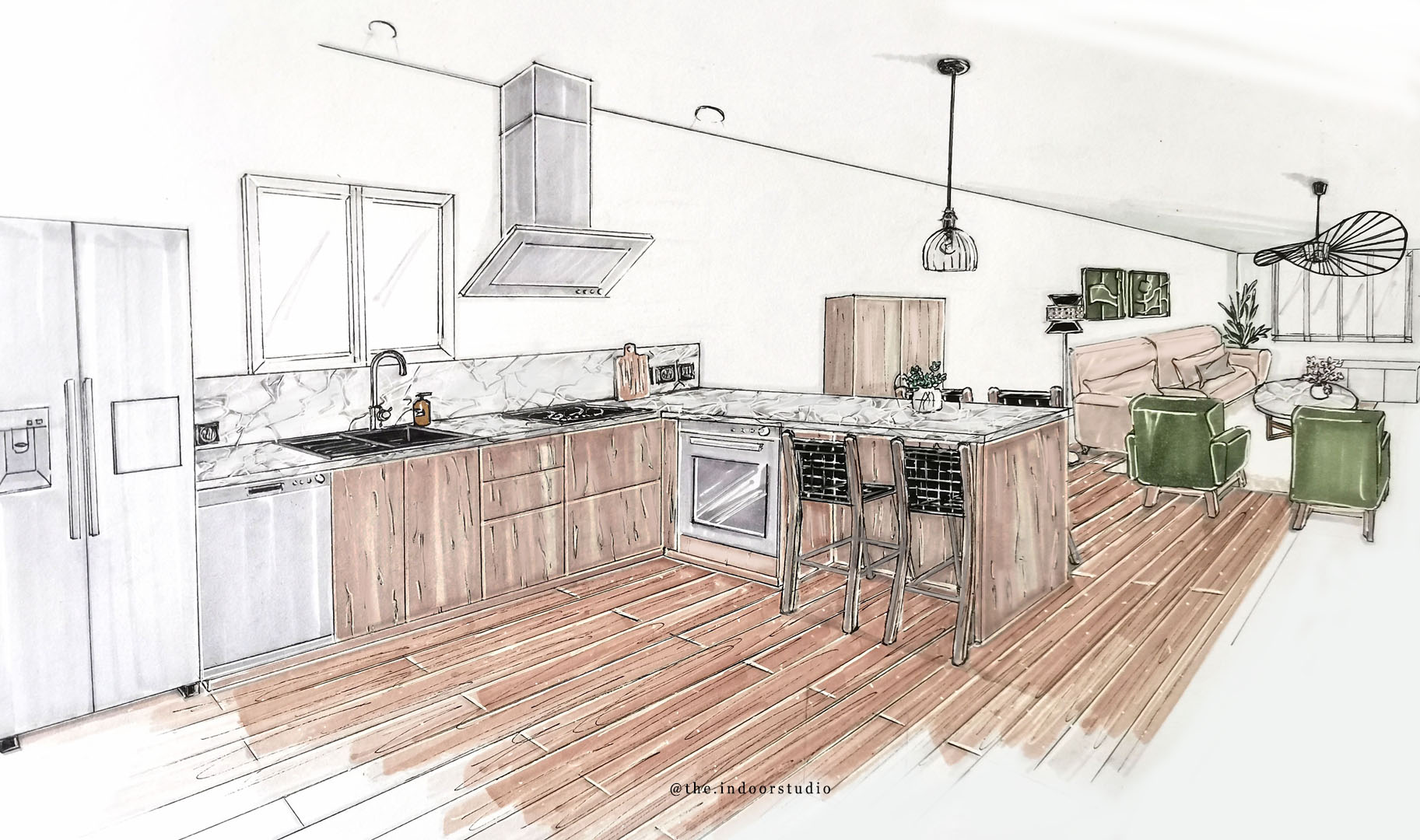 . Croquis Séjour .
Rough d'une cuisine ouverte sur le salon.
Séjour spacieux et très lumineux ✨
#architectedintérieur #interiordesign #croquis #rough #dessin #layout #promarker #interior #design #décohome #espaces #agencement #home #deco #texture #amenagementinterieur #interieur #architecturedintérieur #designdinterieur #esquisse #perspective #sketch #drawing #cuisine #kitchen #séjour #salon #bordeaux