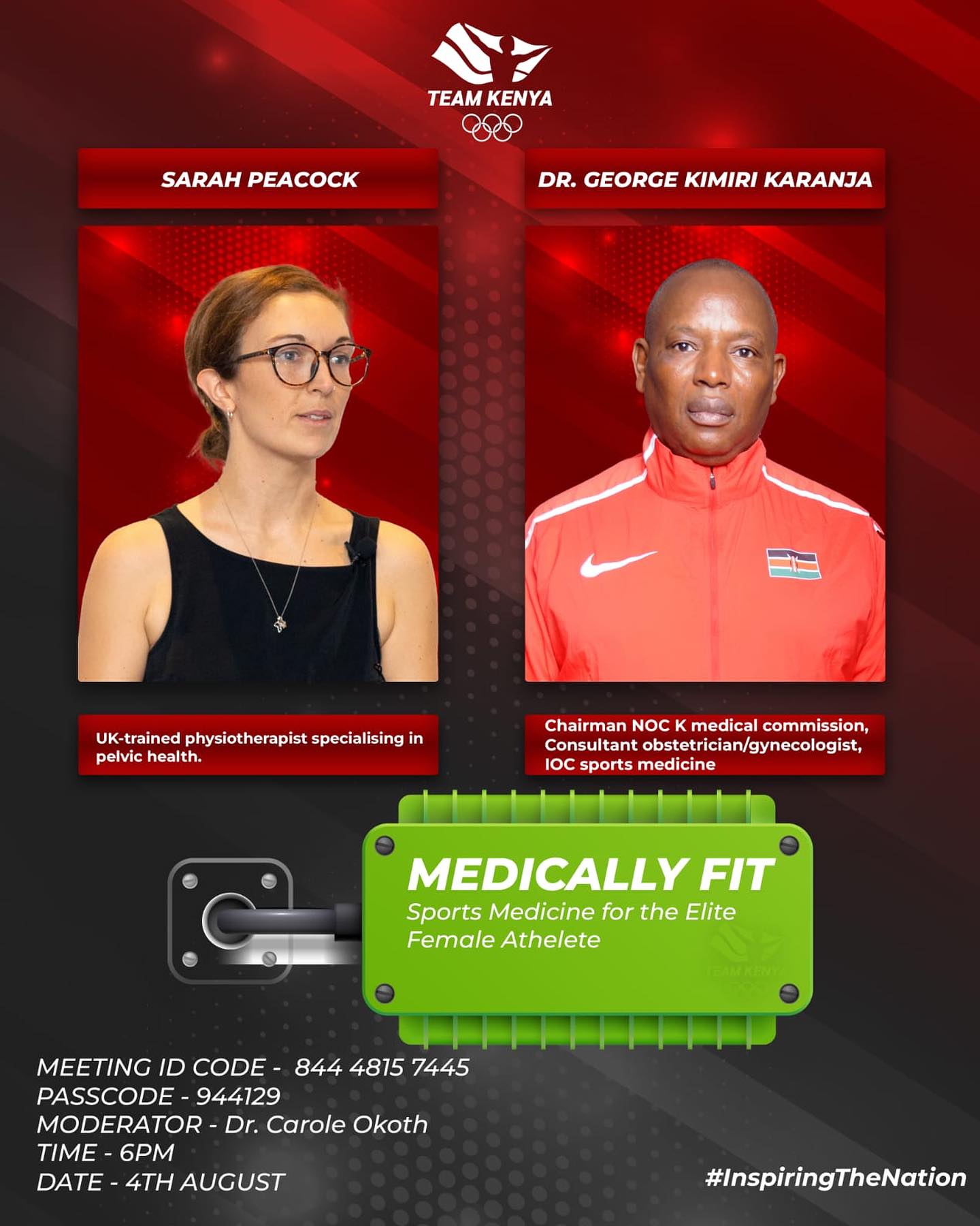 Tune in to our very own pelvic floor specialist physiotherapist @sarahlouisepeacock and NOCK a medical Comission chair Dr Karanja talk about the medical challenges Elite Female Atheletes face! @officialteamkenya @pelvichealth_nairobi