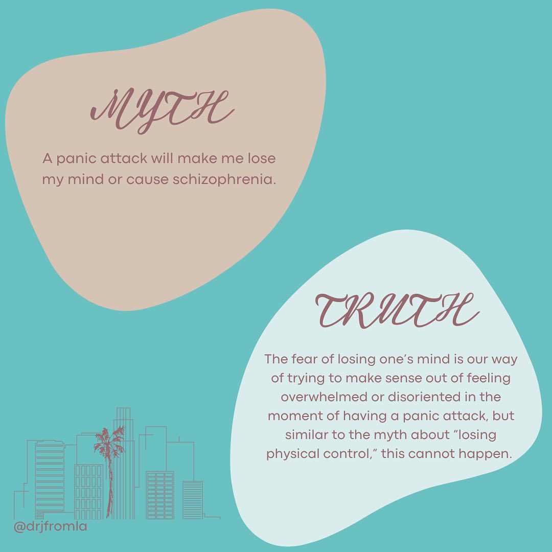 There are no known cases of someone losing their mind during a panic attack. 🤯 A panic attack is an acute stress response with a discreet beginning and ending that does not lead to lasting neurocognitive changes.
~
As such, panic attacks do not indicate or cause severe mental illness, such as schizophrenia, or lead someone to "go crazy."
~
The emotional and cognitive symptoms of a panic attack, including mind going blank, racing thoughts, dissociation, or dizziness are not signs of schizophrenia or going crazy; they are symptoms of anxiety. Fearful predictions like “I will lose my mind” are simply the mind's attempt to make sense of an overwhelmingly uncomfortable set of feelings and sensations, not a literal reflection of what is happening in the current reality (remember: feelings and thoughts are not facts).
~
To further debunk this myth, one can see that the signs/symptoms of anxiety/panic are very different from the symptoms of schizophrenia. Schizophrenia is a severe mental illness under the psychotic disorders spectrum that includes disjointed thoughts and speech, delusions, and hallucinations. If you do not have any of these symptoms, it may be evident that you do not have this mental disorder. A qualified licensed psychologist may be able to assist with accurate diagnosis and assessment.
~
#psychology #anxiety #panic #schizophrenia #dissociation #therapy #panicattacks #selfgrowth #knowledge #mentalhealth #selfjourney #mentalhealthawareness #mentalhealthmatters