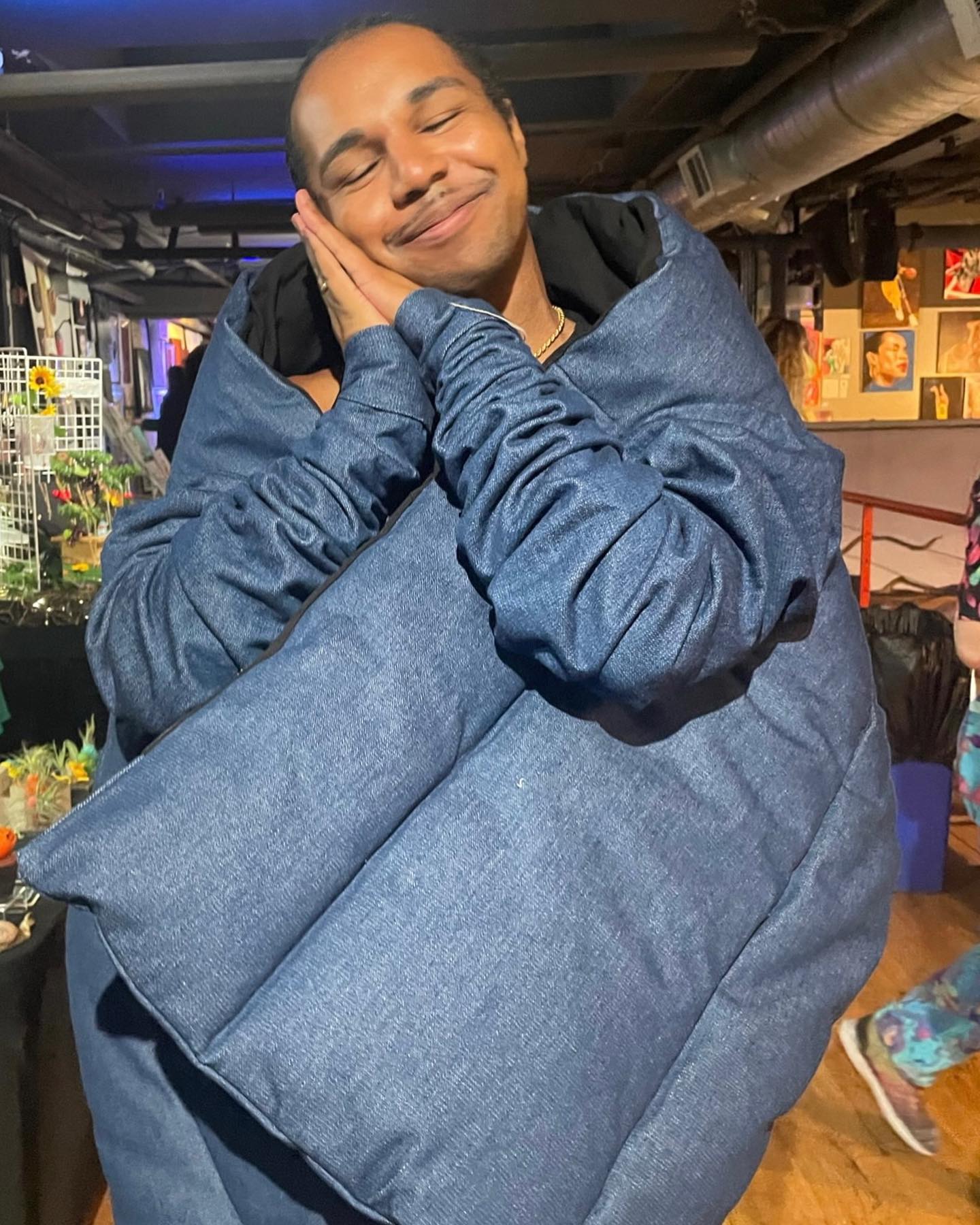 @baileyzean pairs our Denim BLK Sleeper with the Smokey Skirt for a extra cozy look at the @pancakesandbooze 🖤