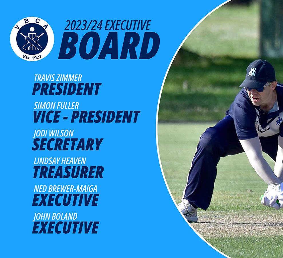 The Victorian Blind Cricket Association would like to announce the new 2023 / 24 Executive Board. The Board has recently been busy planning the upcoming season and will make further announcement soon.
The 2023 / 24 VBCA Executive Board are as follows:
President: Travis Zimmer
president@vbca.org.au
.
Vice-President: Simon Fuller
.
Secretary: Jodi Wilson
secretary@vbca.org.au
.
Treasurer: Lindsay Heaven
.
Executive Members: Ned Brewer-Maige & John Boland
A season calendar is in draft format up to Christmas as we make sure dates are ok before releasing as we wait for confirmation for the National Cricket Inclusion Championships (NCIC) to map out the rest of the season from January to end of March. We have put together something for everyone from Social Cricket, Blind Bash and the return of Junior Blind Blast Program including the Introduction of the Interstate Series against other Blind Cricket Association.
.
.
.
.
Image Description: Light Blue background with the Victorian Blind Cricket Association logo top right with the text saying 2023 / 24 Executive Board, Travis Zimmer - President, Simon Fuller - Vice President, Jodi Wilson - Secretary, Lindsay Heaven, Ned Brewer-Maiga - Executive, John Boland - Executive. On the right ride is a cricket player playing a reverse sweep shot.
.
.
.
.
#blindcricket #disabilitysport #inclusion #inclusivesport #sport4all