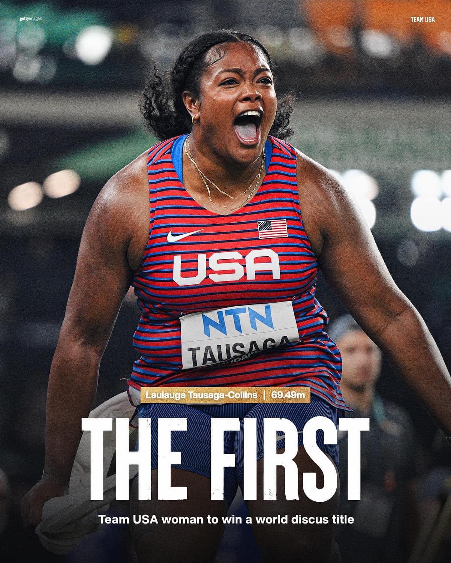 Black Girl Magic! Laulauga Tausaga-Collins became the first woman on Team USA to win a world discus title. Source Team USA FB Page
#WorldAthleticsChamps