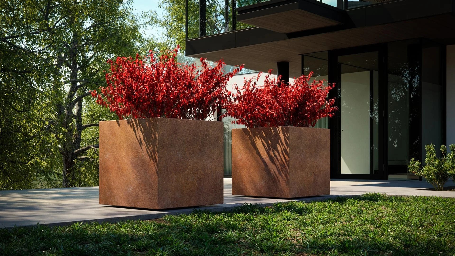 Den Hierscht steet virun der Dier! Gitt ärem Gaart mat eise Blummebac aus Corten-Stol e Modernen Touch🍂🌻#Hierschtamgaart