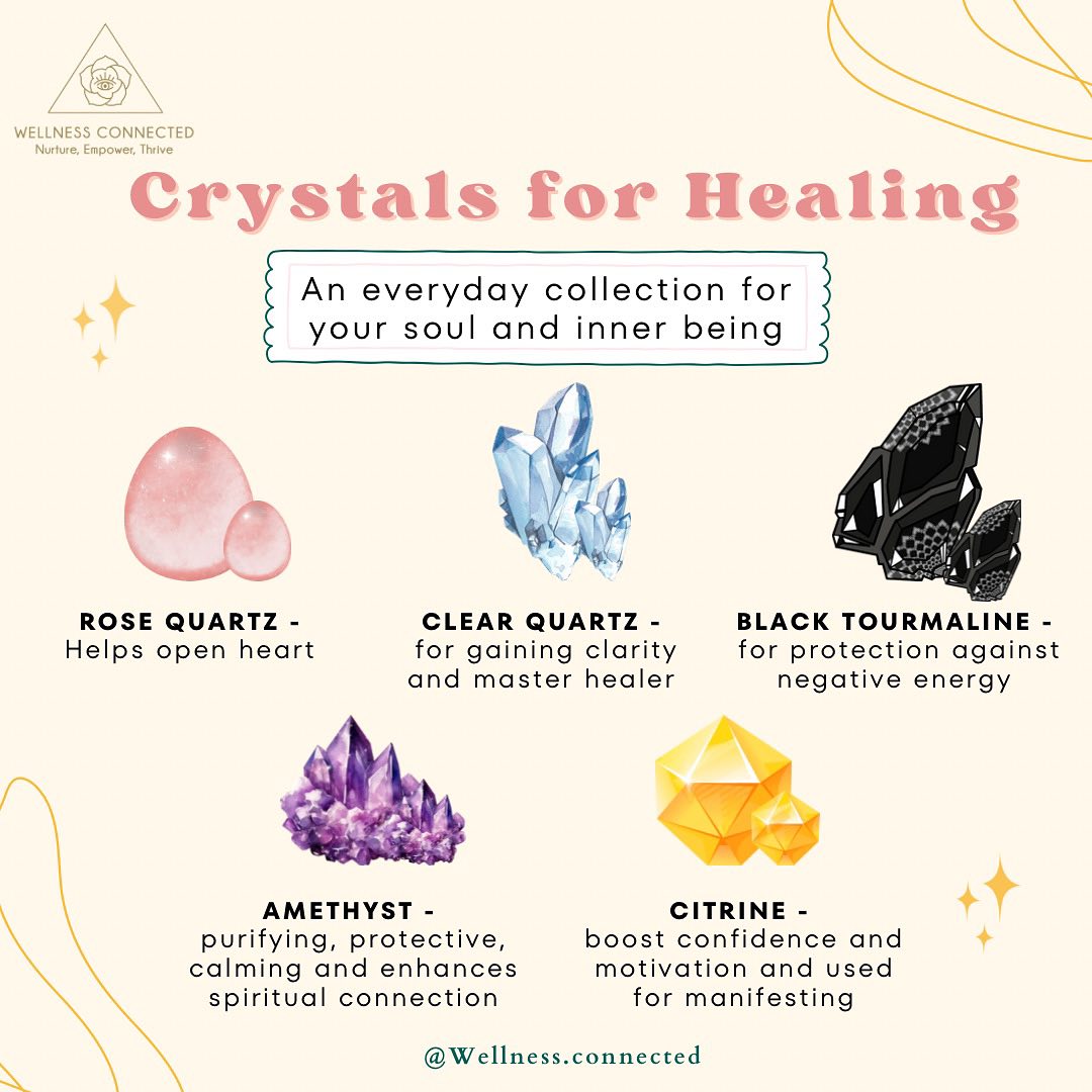 Crsytals for an everyday collection for your soul and inner being. Trust your intuition when choosing crystals and allow their energy to support your well-being on your everyday journey. You can choose the ones that resonate with you the most or explore further to find the perfect crystals for your own healing journey. You can also place them in your homes to create the environment and energy you are seeking. 🔮💓 The power of crystals lies in your intention and the connection you create with them. Do you know how to set an intention when using your crystal?
Feel free to pop into my DMs if you need guidance on how to do this.
#crystalHealing #Crystals #HealingSessions #TraumaRelease #InnerPeace #EftHealing #EnergyHealing #ChakraHealing #Awakening #Chakrabalancing #Heal #Efttapping #Wellnessconnected