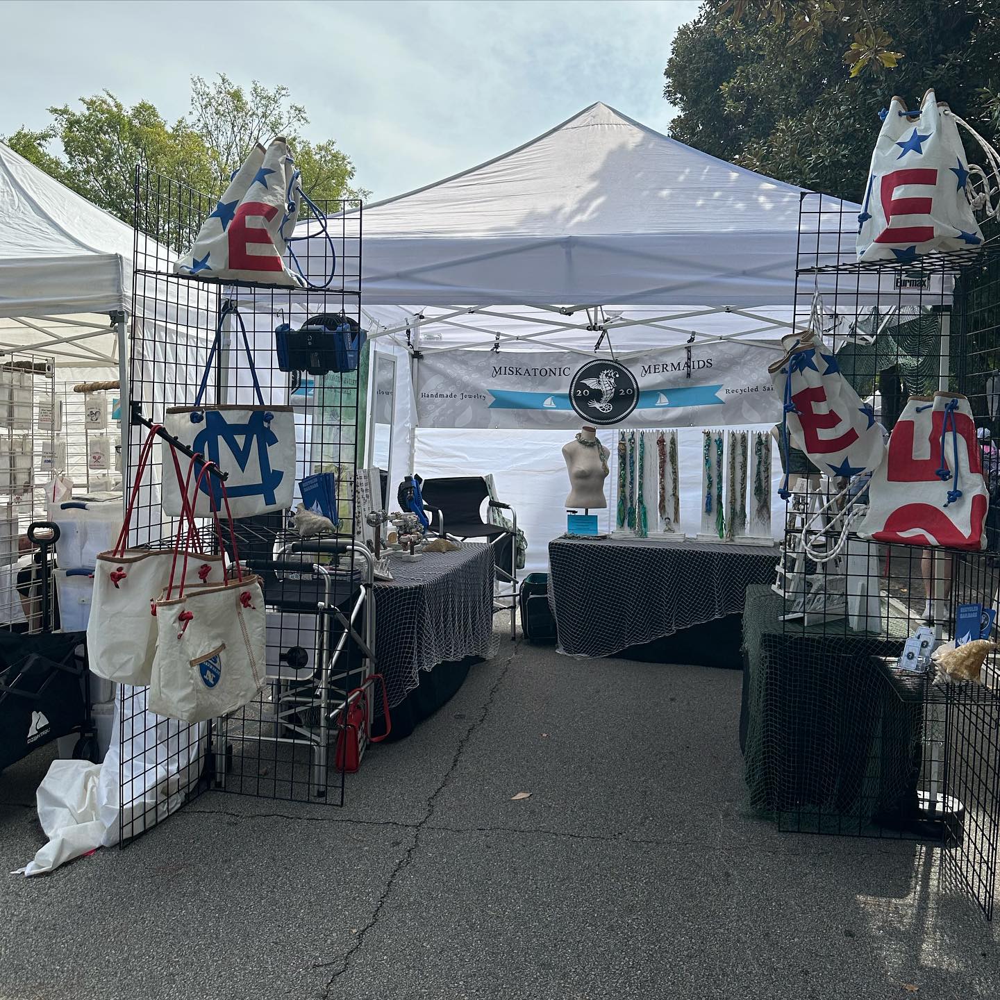 We are at Aiken Makin! Be sure to come by and see our handmade jewelry, and Sail Bags! #miskatonicmermaids #aikenmakin2023 #aikensc #craftshow #vendor #artshow #handmade #jewlery #sailbags #artsandcrafts