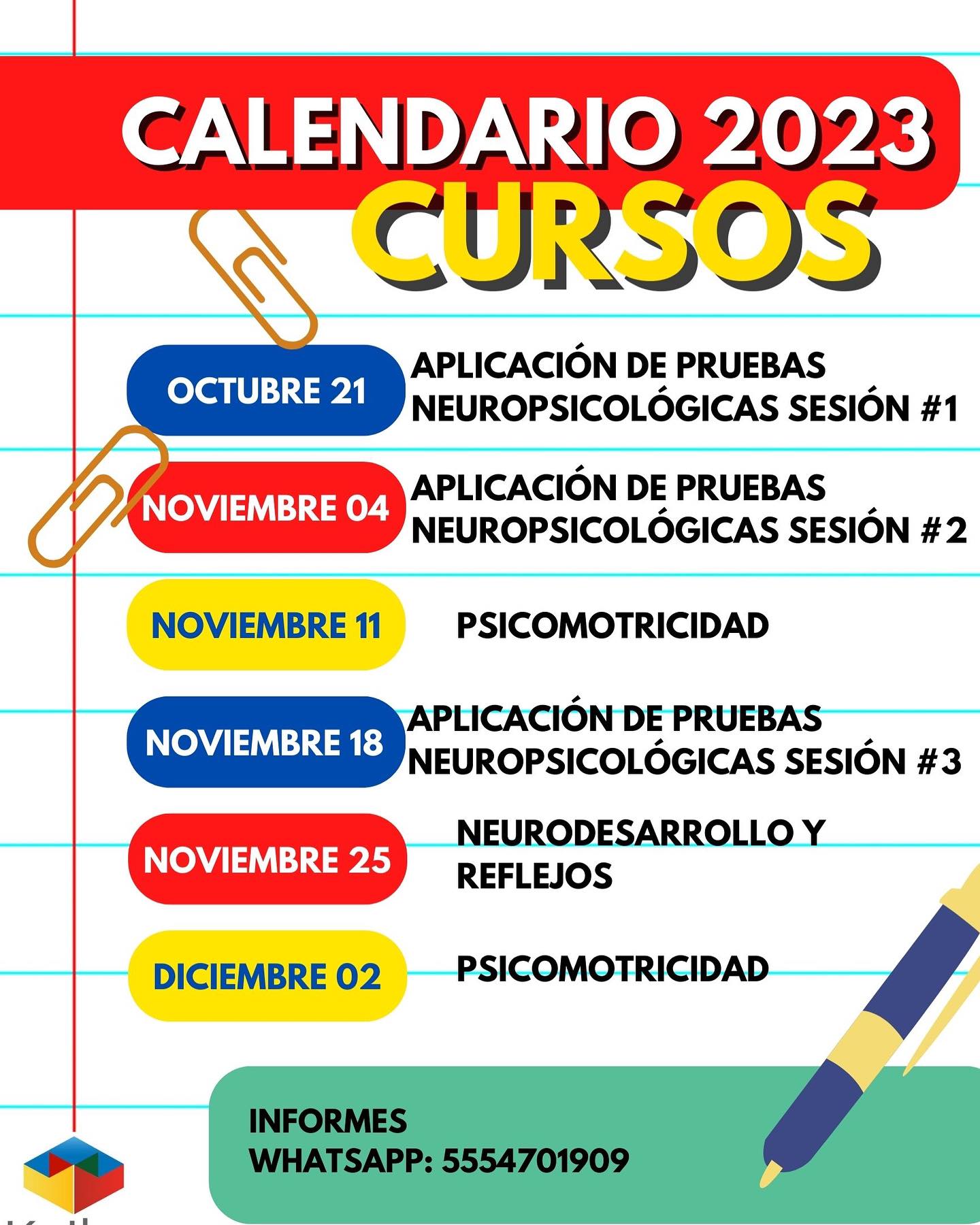 Hola! 👋
Compartimos la próximas fechas de cursos.
Puedes apartar tu lugar.
Tenemos beneficios y promociones.
Pide información, es un gusto estar en contacto.
Zona Lomas Verdes.