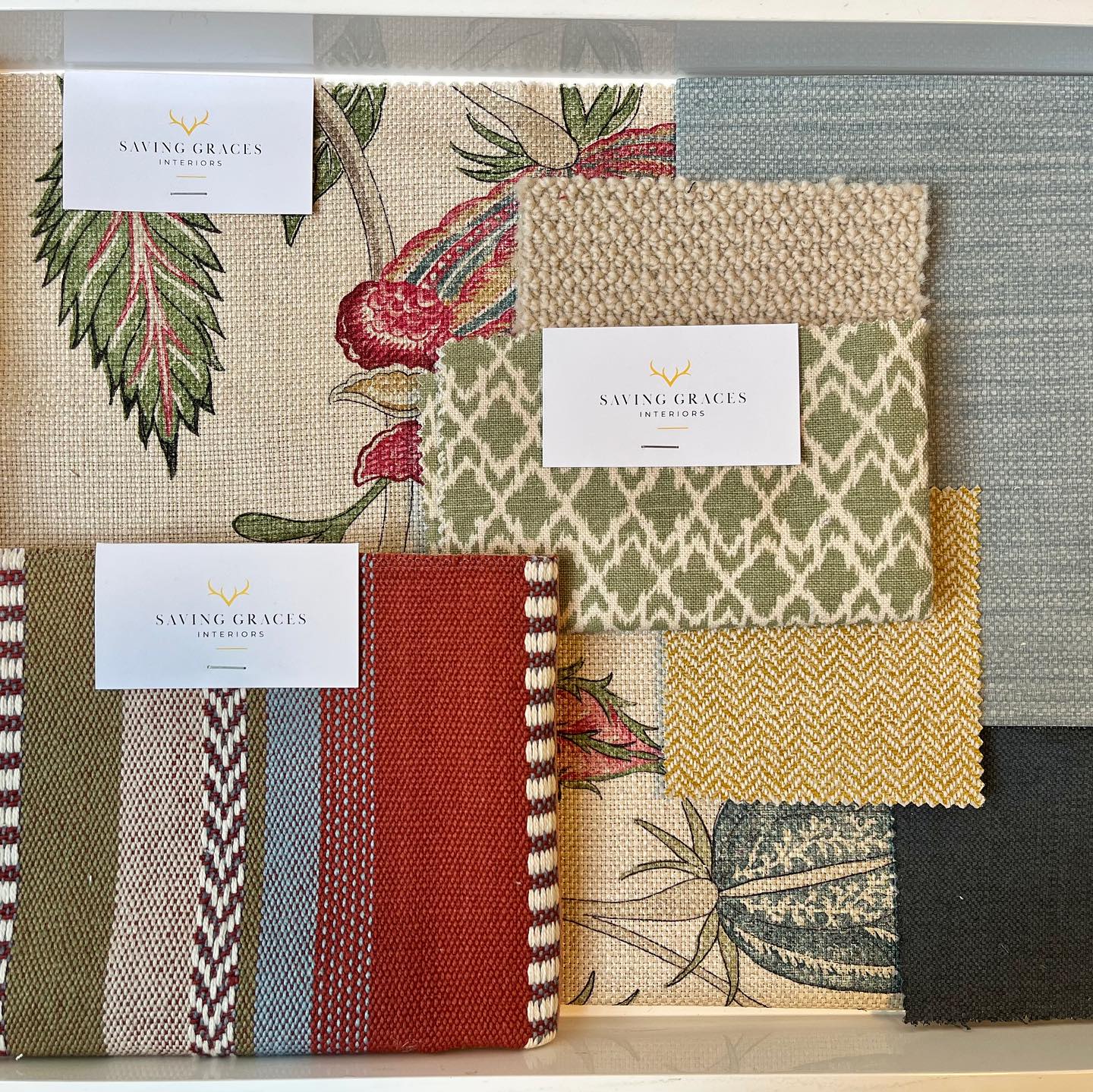 Over the past month, I’ve been working away on a lovely new project. It’s the complete renovation of a well-loved Victorian family home. My clients have raised their family in this house and are now ready to update the interior. I’m so excited to work with them to create a home that they can enjoy for this new chapter in their lives.
The first step was to identify a wallpaper for the hallway. Nearly all the rooms lead off the hallway so this was an important piece of the jigsaw to get right so I can design the adjoining rooms to compliment. After presenting a few wallpaper options, we all agreed that ‘Marigold’ design by William Morris was the one (swipe right to see image of wallpaper). As soon as we taped the sample on the wall, the pattern and colour really brought the hallway to life.
The main image shows the design choices for the Family Room. My clients would like a cosy feel, so I’ve chosen a mix of warm colours and designs, varying in style and scale. There’s also plenty of texture added, including the pale blue wallpaper (top right) which will give the impression of upholstered walls. Very much looking forward to seeing this room take shape.
Happy weekend all 😊