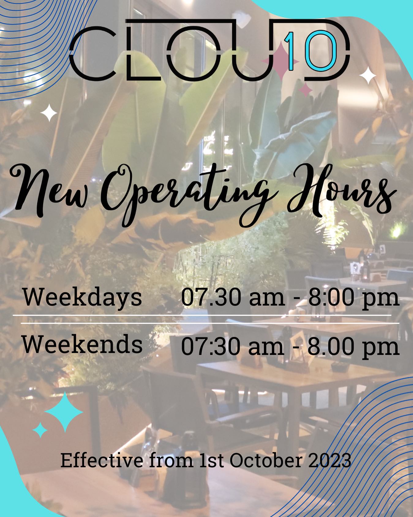 Please take note of new trading hours.