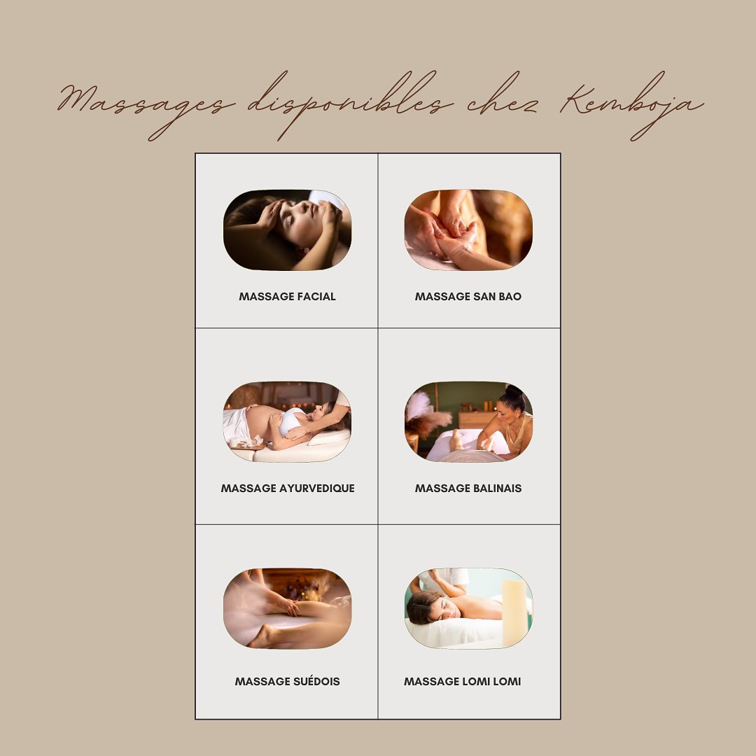 Après de nombreuses formations en France, voici l’ensemble des massages disponibles dans votre studio Kemboja 💆🏻♀️
À très vite ! ✨
Pour plus d’informations ou prise de rendez vous :
✉️delphine@kemboja.fr
📱0784028025