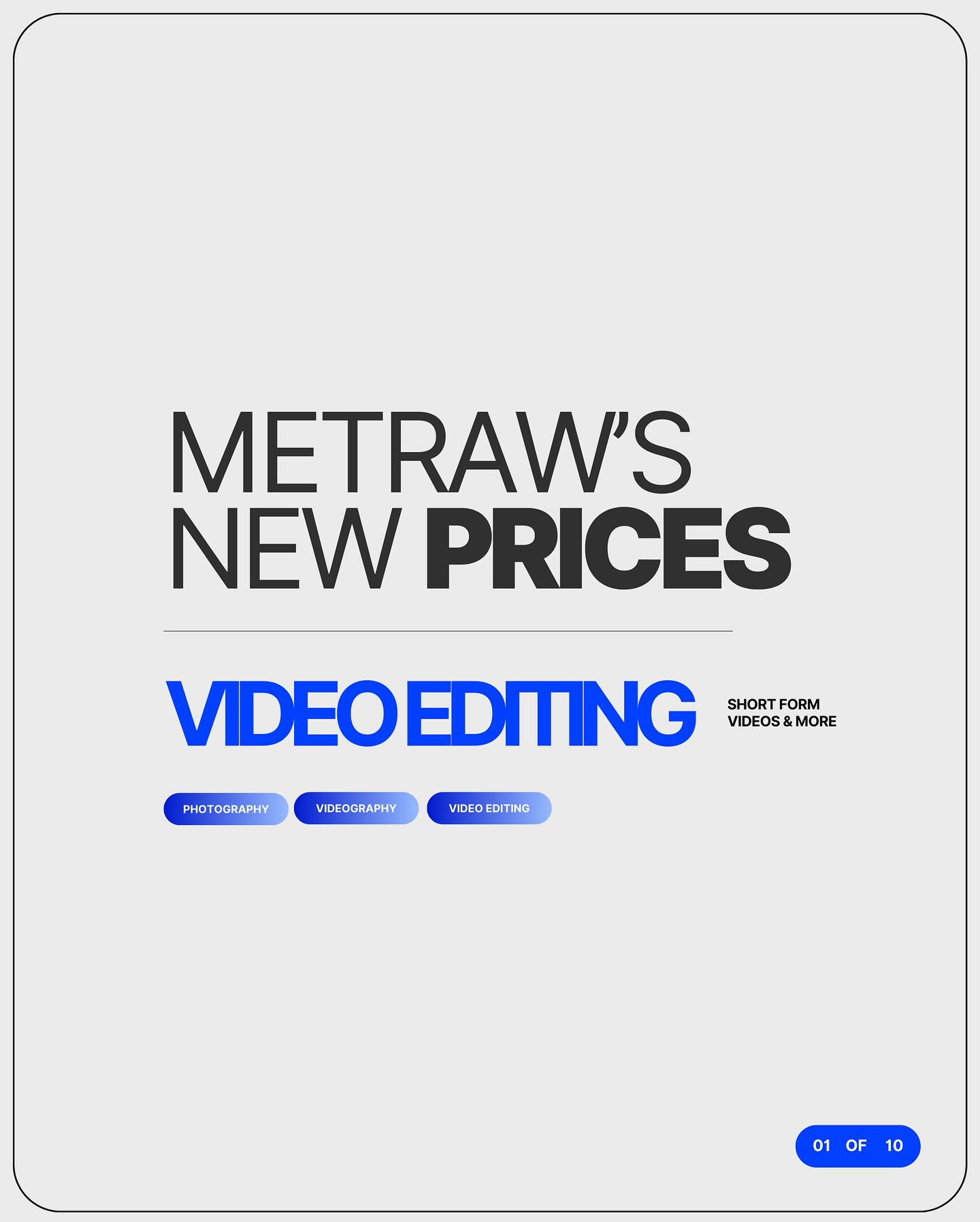 💻 Metraw edits your video's.
Our new service is here! Video editing.
Share your video's filmed by you or your in-house team, and we'll turn them into engaging social media content.
If you wish to receive a DM of a brief summary our video editing the prices: COMMENT -> edit videos
Starting December 2023 - we'll be offering our new Video editing subscriptions.
📲 Contact us via DM or using our
e-mail address info@metrawhub.com
_____________________________ HASHTAGS
#photographycontent #contentcreation #content #contentcreator #contentagency #contentstrategy #contentcreators #videographer #videocontent #videoedting #productizedservice #subscription #antwerp #belgium #fotografie #fotograaf #videograaf