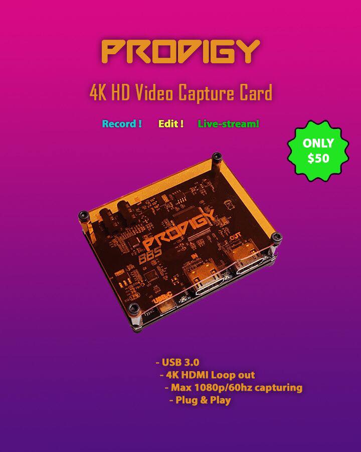Prodigy is an HDMI video capture card with 4K HDMI loop out, outputs 1080p/60hz, USB3.0. #videocapture #videoediting #livestream #retrogaming #retrogames