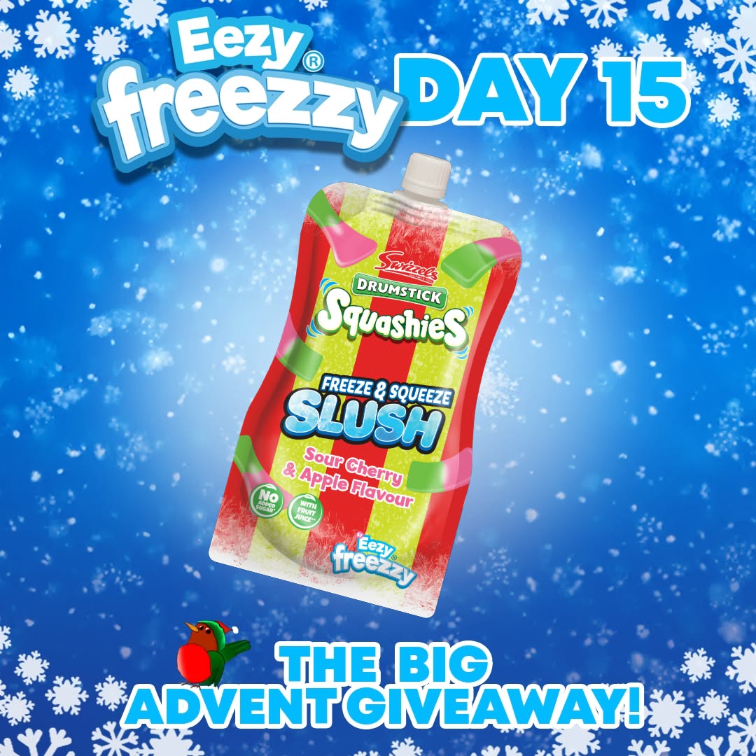 THIS COMPETION HAS CLOSED AND THE WINNER HAS BEEN CONTACTED.
Day 15: Unwrap Today’s Eezy Surprise! 🎁
Day 15 of the Eezy Freezzy Big Advent Giveaway brings you our Co-Branding Creation Swizzels Drumsticks Slush Pouch Sour Flavour. Perfect for your holiday plans! Swipe to see the growing prize pile. Remember, like and share this post to enter our grand prize draw! 🌟
#EezyFreezzy #Advent #Giveaway #SwizzelsDrumsticksSlushPouchSour