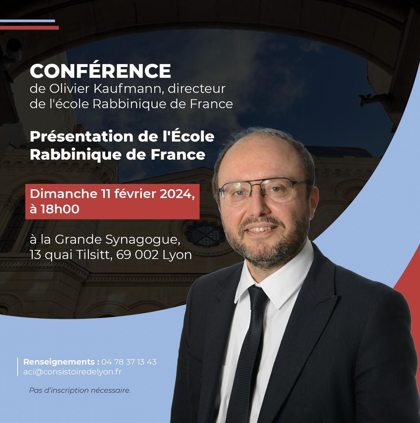 Découvrez l’Ecole Rabbinique de France avec Olivier Kaufmann, son directeur.
Rendez-vous le dimanche 11 février 2024 à 18h, à la grande synagogue de Lyon.
#grandesynagoguedelyon #acitilsitt
#communautejuive #juifs #rabbi̇n