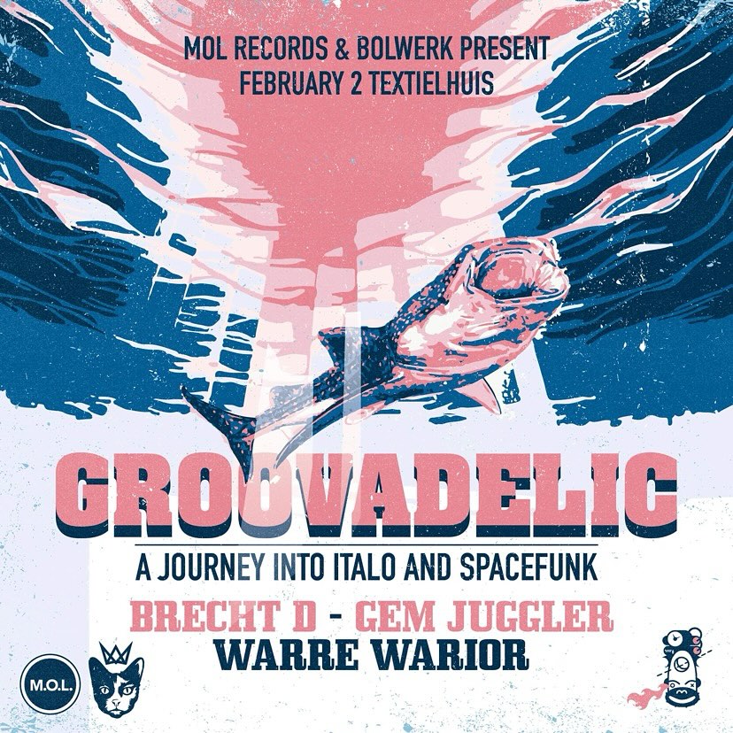 Volgende week vrijdag!!!!!
De Launch van ons nieuw concept GROOVADELIC!
Een warme avond vol diepe underground disco vibes, balearic house, funky grooves en space beats!
Met special guest Warre Warrior en residents Brecht D en Gem Juggler. Gratis feest in Het Textielhuis in Kortrijk ism Bolwerk.
Artwork by @royco.brunox
#party #dancing #disco #deephouse #underground #djs