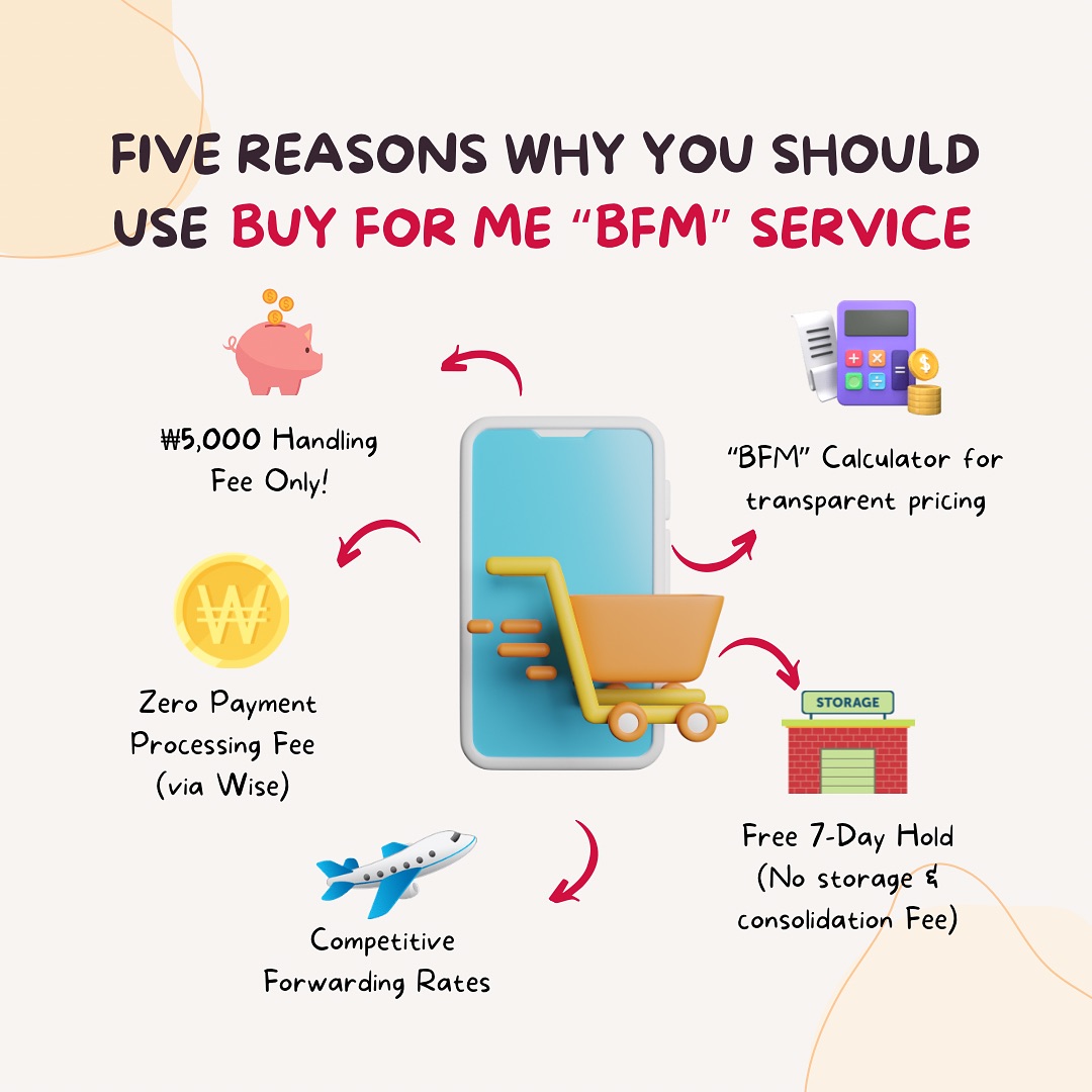 📦 Ship smart, shop smarter without borders! Our Buy For Me “BFM” Service offers transparent pricing, a wallet-friendly 5,000 won handling fee per checkout, free 7-Day Hold, competitive forwarding rates, and no payment process fees via Wise.
Your key to unlocking the best of Korea is just a click away! 🇰🇷✨
Try it here: https://www.agentnoona.com/korean-buying-service
#BuyForMeService #proxyservice #krshopping #kraddress #kpopgom #kpopwtt #kpopwts
