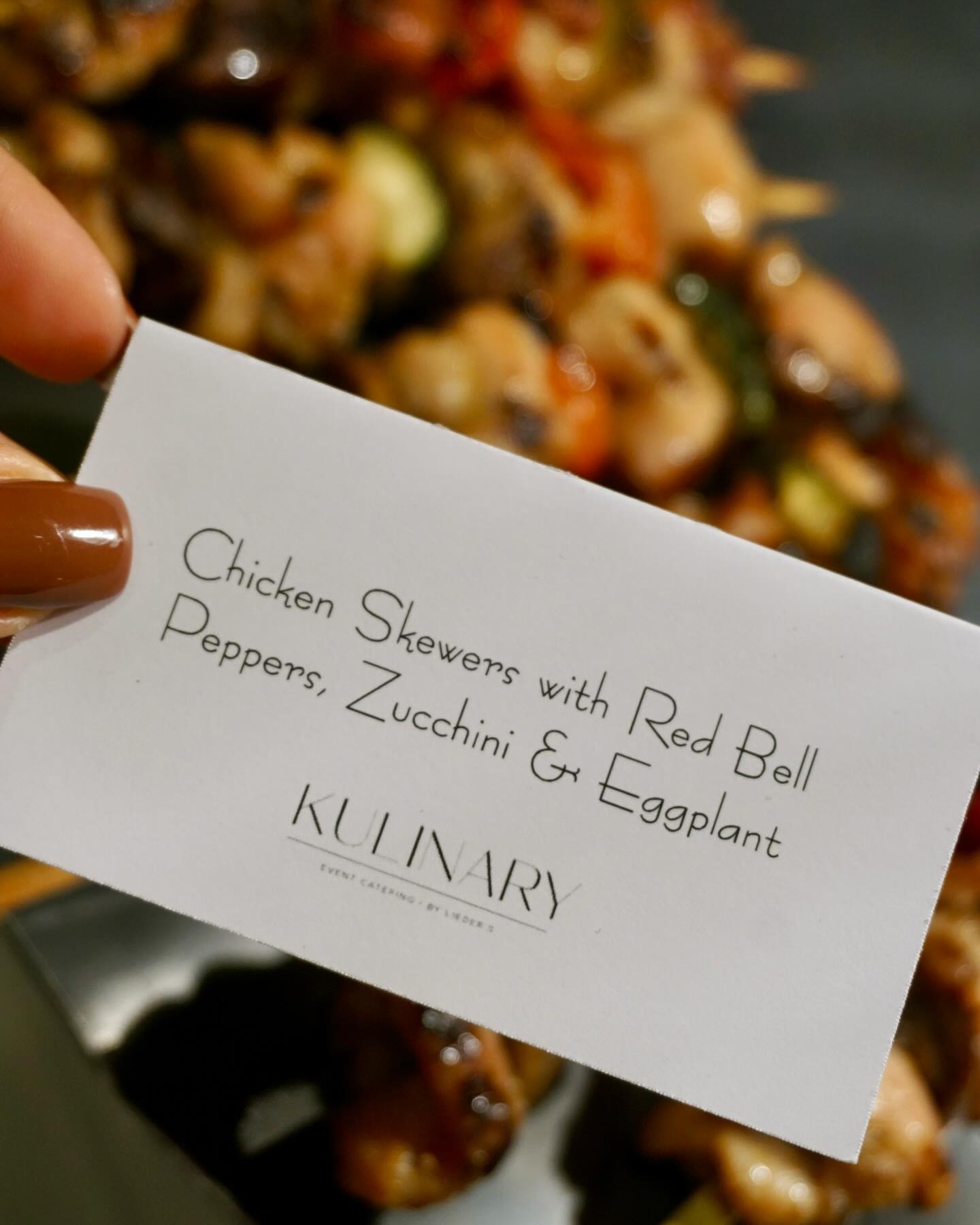 Chicken skewers grilled to perfection with layered peppers, zucchini & eggplant โ grab one, two or three โจ