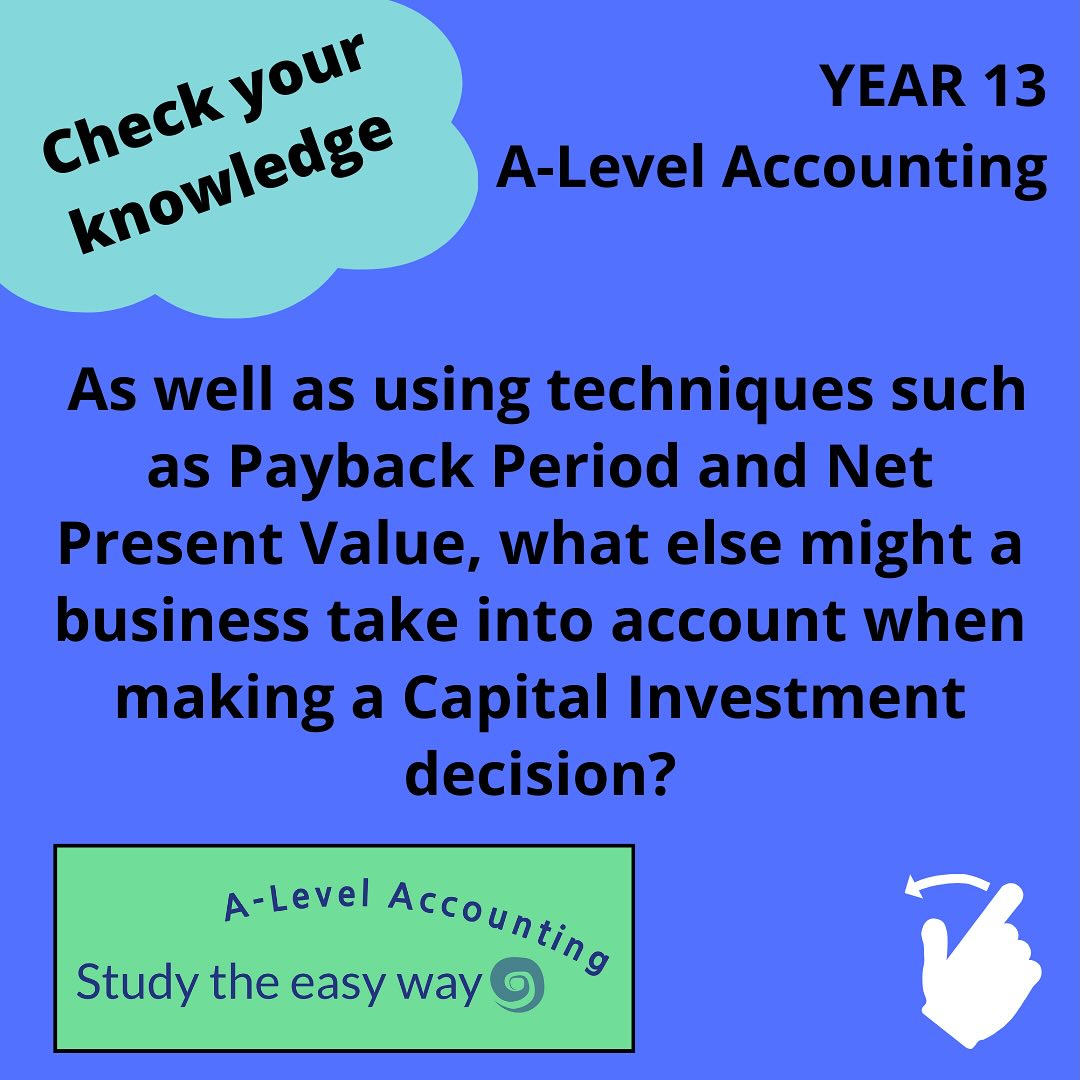 Capital Investment Appraisal questions often require you to think more broadly than simply using payback and net present value techniques. This question encourages you to think about what these might be. Want more practise? Visit our website www.studytheeasyway.com to find out how we can help you. #alevelaccounting #alevels2024 #alevels2025 #alevels