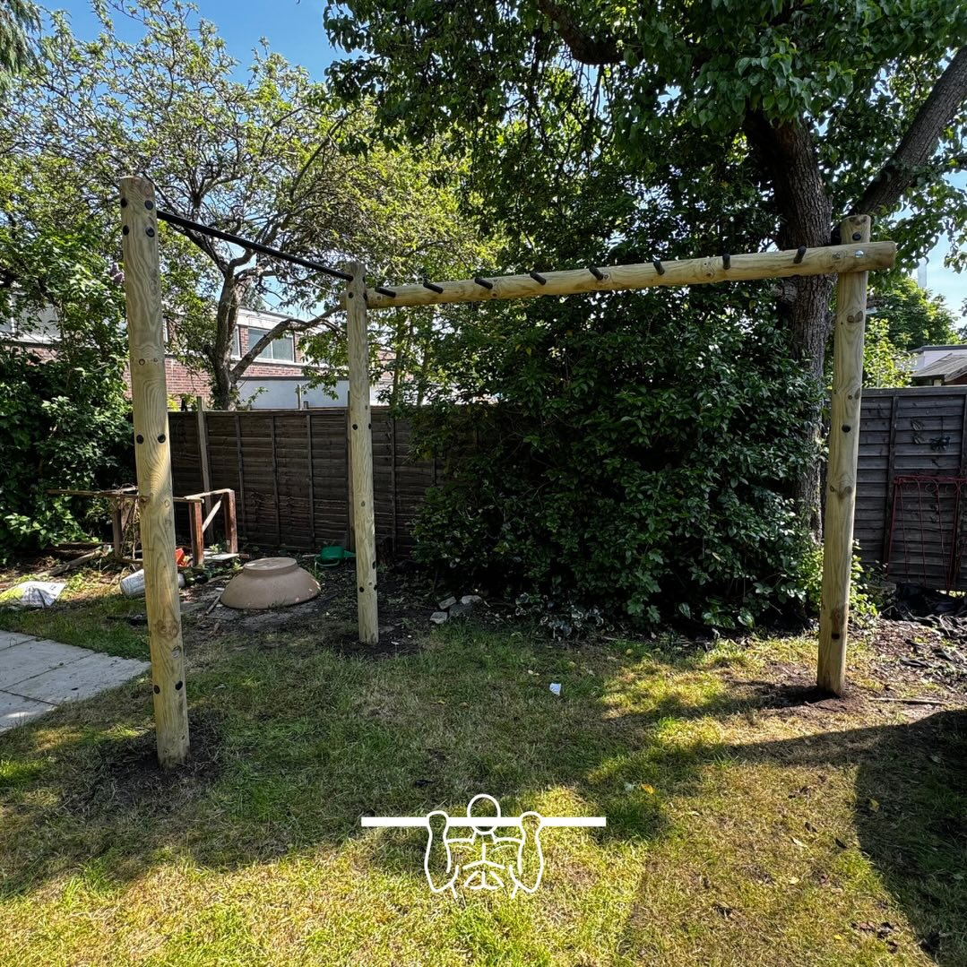 Summer is here! It’s time to get outside and train!! Installation of a pull up and monkey bar today. #pullups #outdoortraining #gardengym #monkeybars