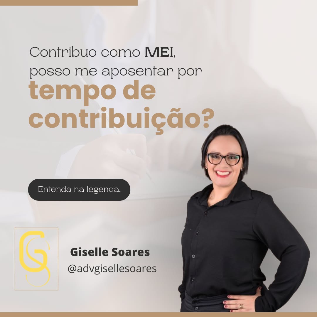 Microempreendedor Individual (MEI)
Você contribui para o INSS com uma alíquota fixa mensal, que é diferente da alíquota progressiva para trabalhadores comuns.
Isso significa que o valor de sua contribuição é menor do que o de um trabalhador comum, o que pode afetar seu tempo de contribuição para a aposentadoria por tempo de contribuição.
Fale com um Advogado!
Giselle Soares
Esp. Direito Previdenciário e Tributário!
(91) 98913-8626