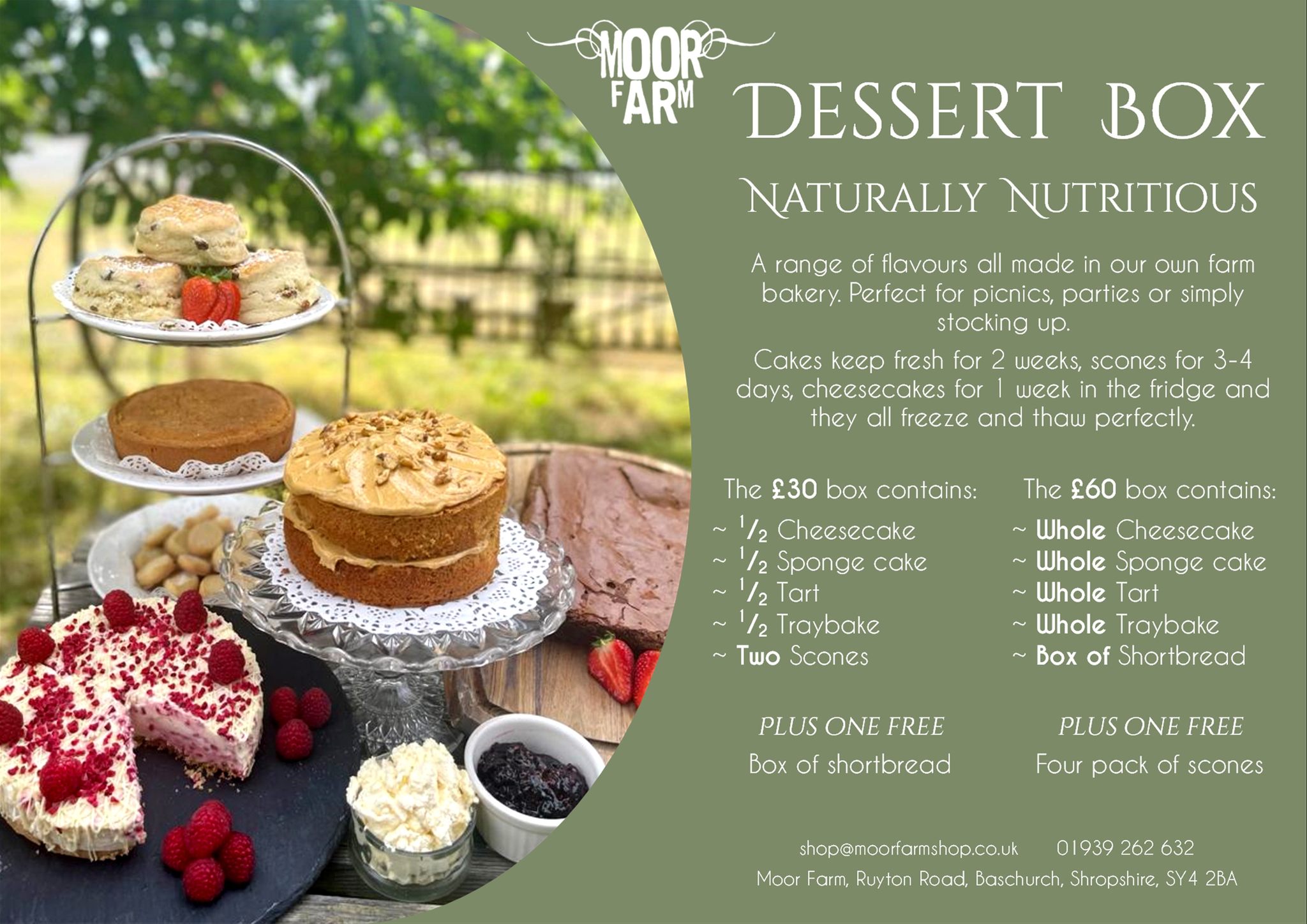 Introducing our new dessert box!
Our delicious dessert boxes are the best way to sample some of our best selling goodies and are perfect for the festive period!
To place an order please contact us on 01939 262632 or email us shop@moorfarmshop.co.uk
#dessertbox #desserts #desserttime #cheesecakelover
