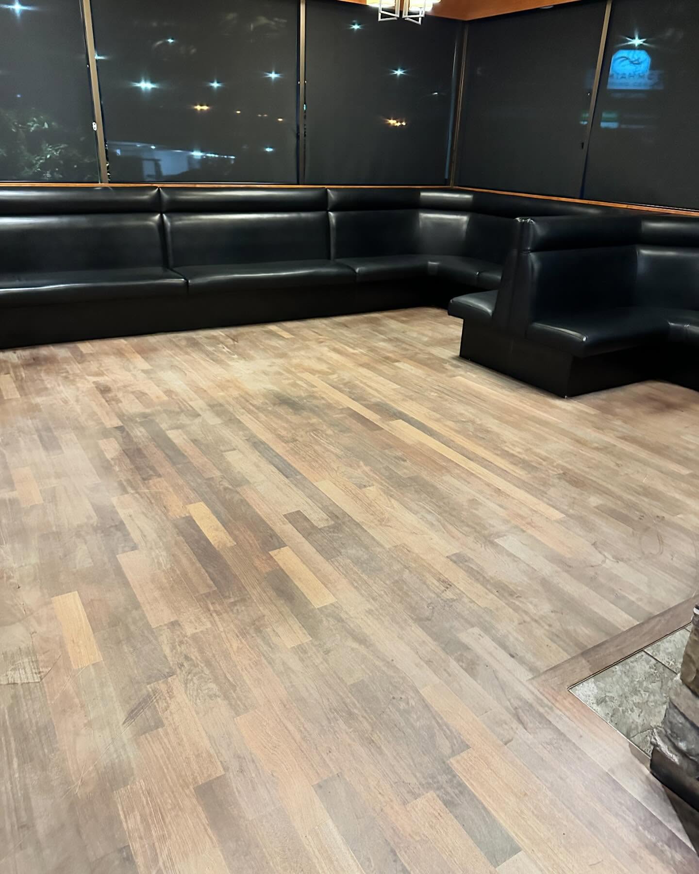 Alkaline based floor cleaners can harm your wood floor finish. The team did a great job refinishing and sealing this clients bar. #woodflooring #refinishing #deepcleaning