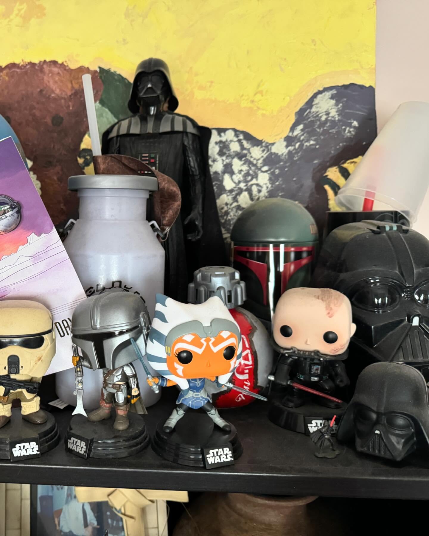 I have a shrine… #starwars @starwars @redsox @fenwaypark @dietcoke @officialmicromachines #bluemilk #mando #bobafett #darthvader #ahaoka #mandalorian #shoretrooper #c3po #r2d2 #redsox #fenwaypark #latino