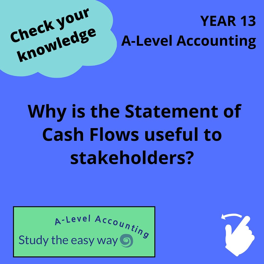It’s easy to remember to practise producing a statement of cash flows but also easy to forget to remember to think about why the statement is useful. Have you practised assessing a cash flow? Explaining to a stakeholder what it’s indicating? You can find us at www.studytheeasyway.com where we provide A-Level Accounting resources to help you to boost your grade and gain confidence #alevelaccounting #alevelparents #alevels2025 #alevels2024 #alevels