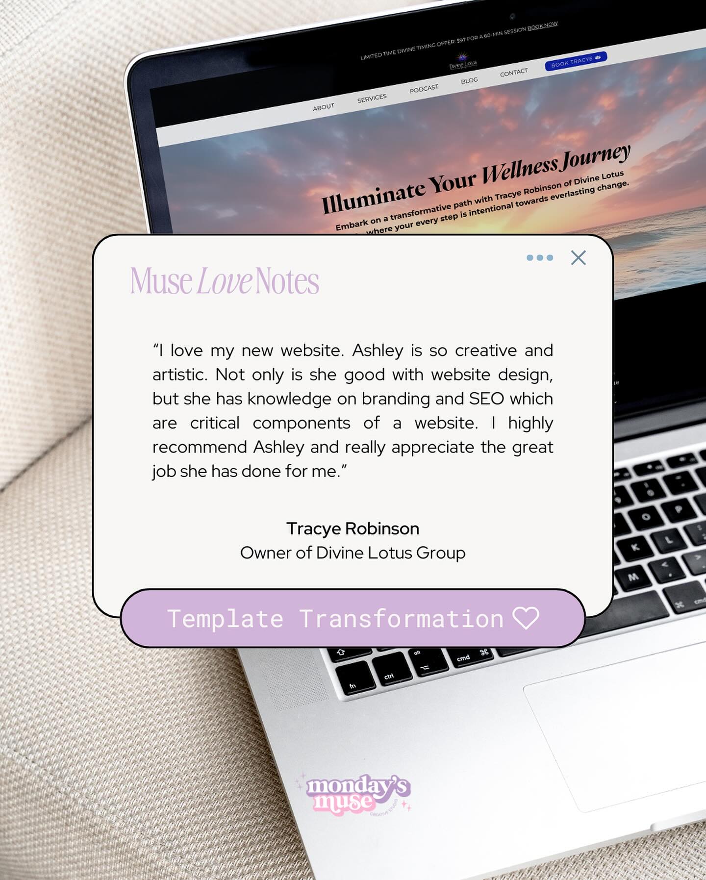 Check out a testimonial from one of my website template transformation muses.
When Tracye first hit me up, she had big dreams but was totally unsure about building her platform from the ground up. Just starting out, the whole website thing was giving her major stress.
After taking a deep dive into her needs, I saw a website template transformation was the way to go. She picked the Josie Wix website template, and I got to work, crafting her online space with care.
Tracye is one sweet Muse who embraced the journey, stress and all, and put her faith in the process. Now, she’s not just happy with her site—she’s in love. 🤎
If you’re not ready for don’t have the budget for a fully custom website, that’s okay! I created the template transformation service for that very reason. Nothing should stop you from having the website that truly represents you and your brand - authentically. #itsmondaysmuse
#websitetemplate #websitedesign #wixwebsite #fempreneur