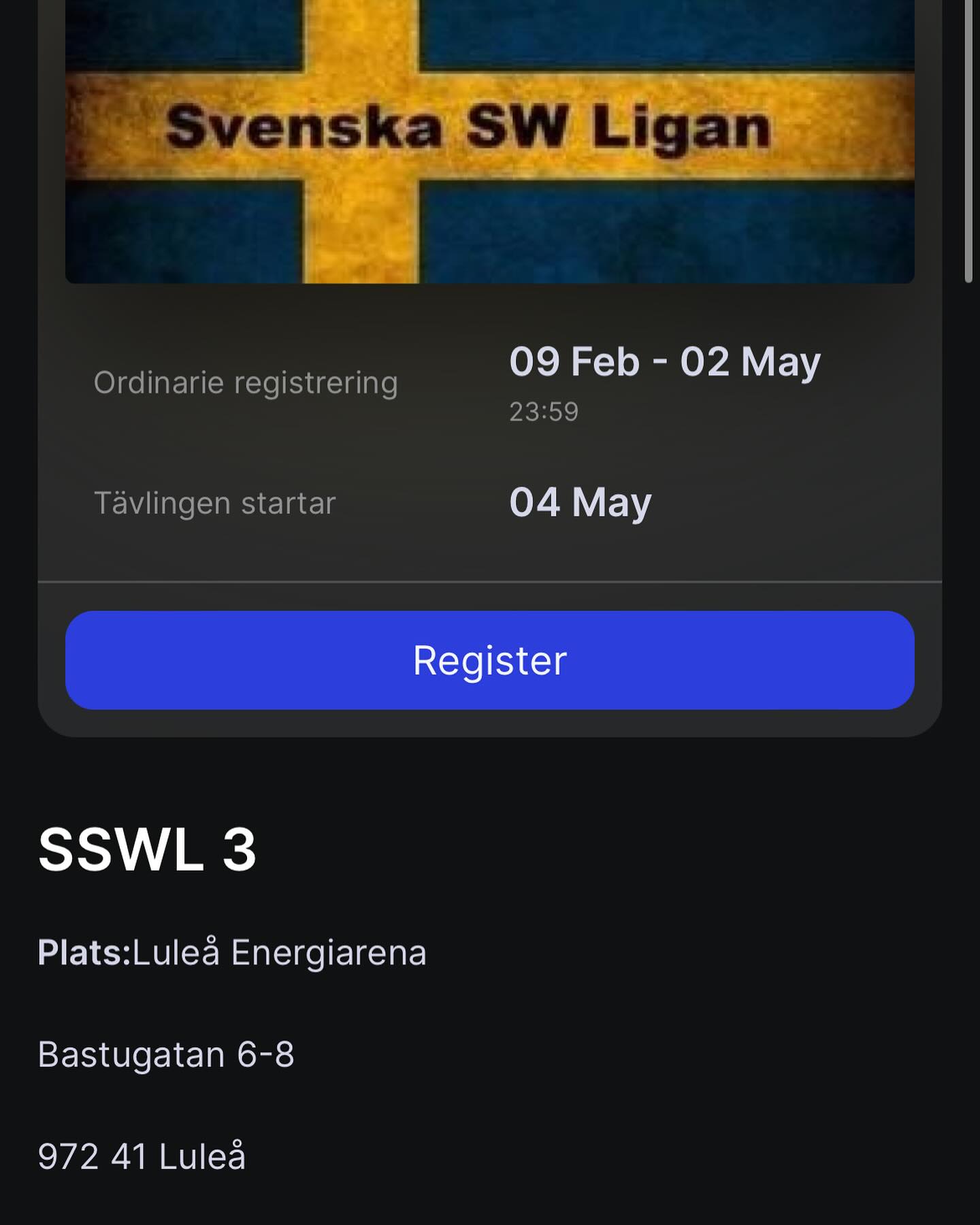 SSWL 3
4/5 arrangerar @team_gringo_pitea sin deltÀvling i LuleÄ.
AnmÀlan ligger öppen pÄ Smoothcomp.
