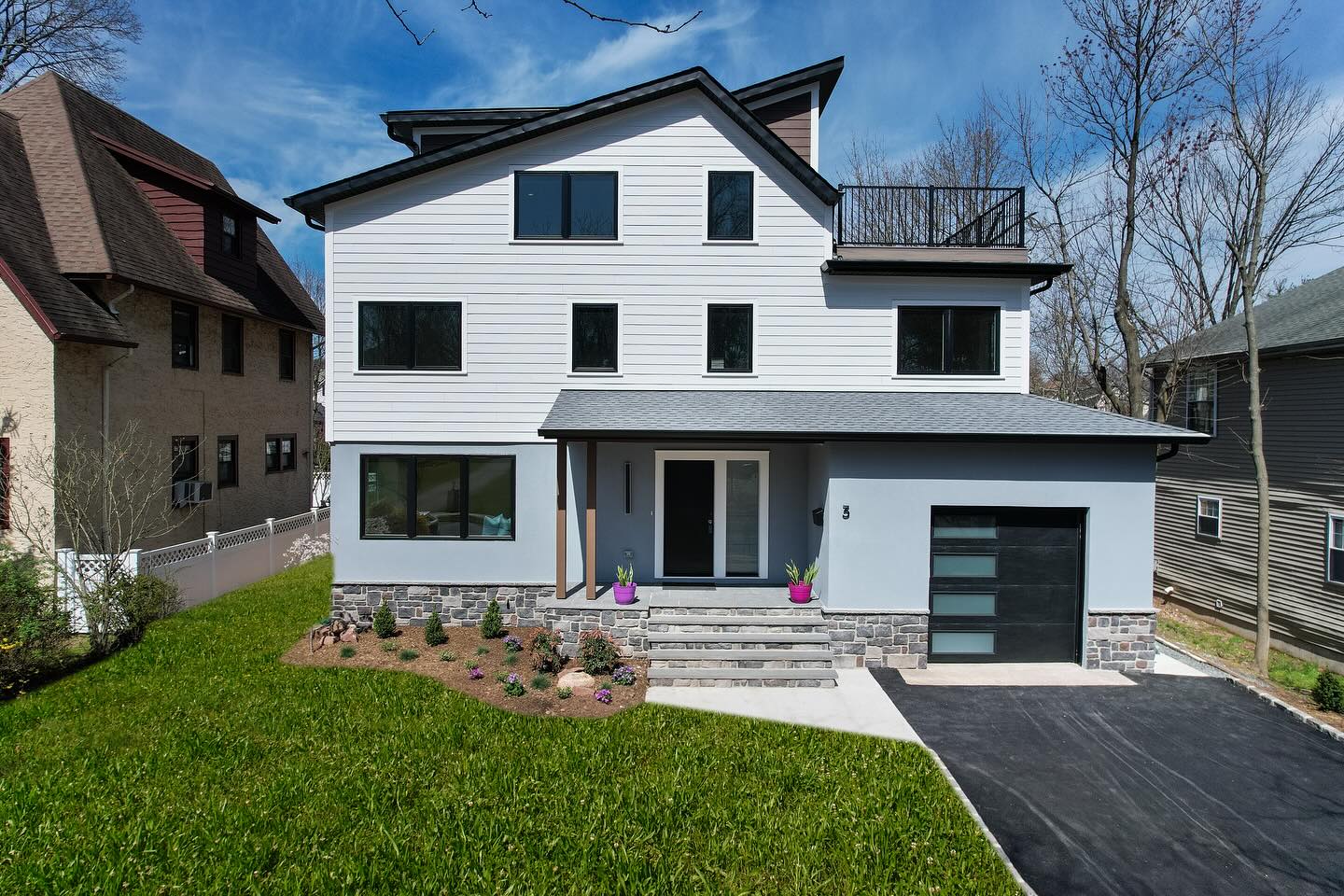 The finished product in Montclair. Modern touches but contextual in its massing. Maximized a tight site and footprint by creating a loft-like third floor with a roof deck!
#architecture #renovation #secondflooraddition #montclairnj