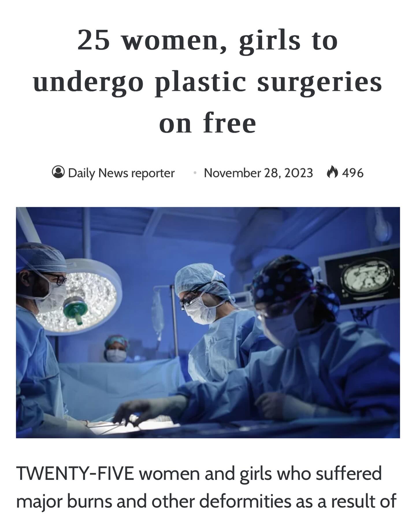 TWENTY-FIVE women and girls who suffered major burns and other deformities as a result of gender-based violence received plastic reconstructive surgeries in Dar es Salaam. Surgeries were conducted on women and girls in a project run by the Aga Khan Hospital, Dar es Salaam (AKH, D), in partnership with Reconstructing Women International (RWI) and Muhimbili National Hospital (MNH) back in November.
This partnership programme has impacted 239 beneficiaries over the last 8 years and marks the importance of public private partnerships in supporting those in need.”
The Head of Reconstructive and Plastic Surgery at Muhimbili National Hospital Dr Edwin Mrema said; “the most satisfying moment of our career is when we help bring back the lost smiles and confidence of women and children.”
Dr Andrea Pusic, Plastic Surgeon, the team leader of RWI said the collaboration is not only help bringing back the smile for those injured women and girls but also building capacity for local surgeons.
“This is the 8th year of our very successful partnership with AKH, D and Muhimbili National Hospital. This collaboration has resulted in a very significant increase in local plastic surgery expertise and capacity,” Dr Pusic said.
We’re Women Restoring Women.
Reconstructing Women International.
Please help us to improve surgical care and surgical capacity building in parts of the world with high incidence of conditions that require Reconstructive Surgery 🤍
PLEASE VISIT THE LINK IN OUR BIO TO LEARN MORE & TO DONATE 🤍
www.reconstructingwomen.org
@drtraceyathompson @maritcatherine @nic.lindenblatt @shabbir4001294 @ju_ju_beee @andrea.pusic @agakhanhospitaldsm @reconstructingwomenintl @kavirangmd @323shell @irenekilenzi @karevblessing @martinagreminger
@reconstructingwomenintl @drtonizhong @nvlmedicalaesthetics @dr.neuhannlorenzplasticsurgery
@dr.sarah_isenburg @katharina_isenburg @caitg.kwok @lhelliwellmd @pursuitofhapp.ines @maryanneog @rita_joana @mariechristinematthieu @agakhanhospitaldsm @just_geofrey
@emilylaurenclark @mcoriddi