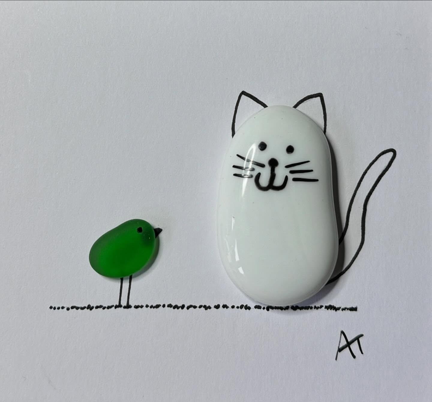 Cat meets bird (wouldn’t end well in our house) 🐈🐈⬛🐈🐈⬛🐈🐈⬛🐈🐈⬛🦜🦜🦜🦜🦜🦜 #cat #bird #birdart #catart